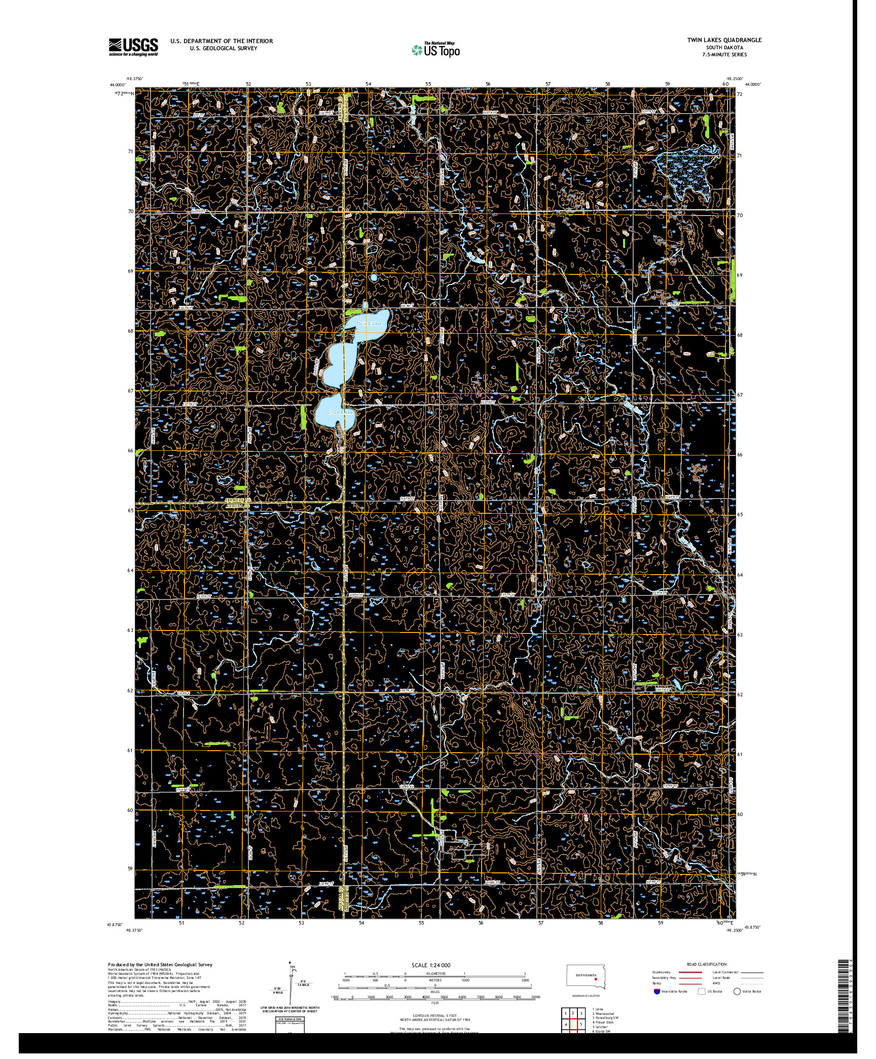 USGS US TOPO 7.5-MINUTE MAP FOR TWIN LAKES, SD 2021