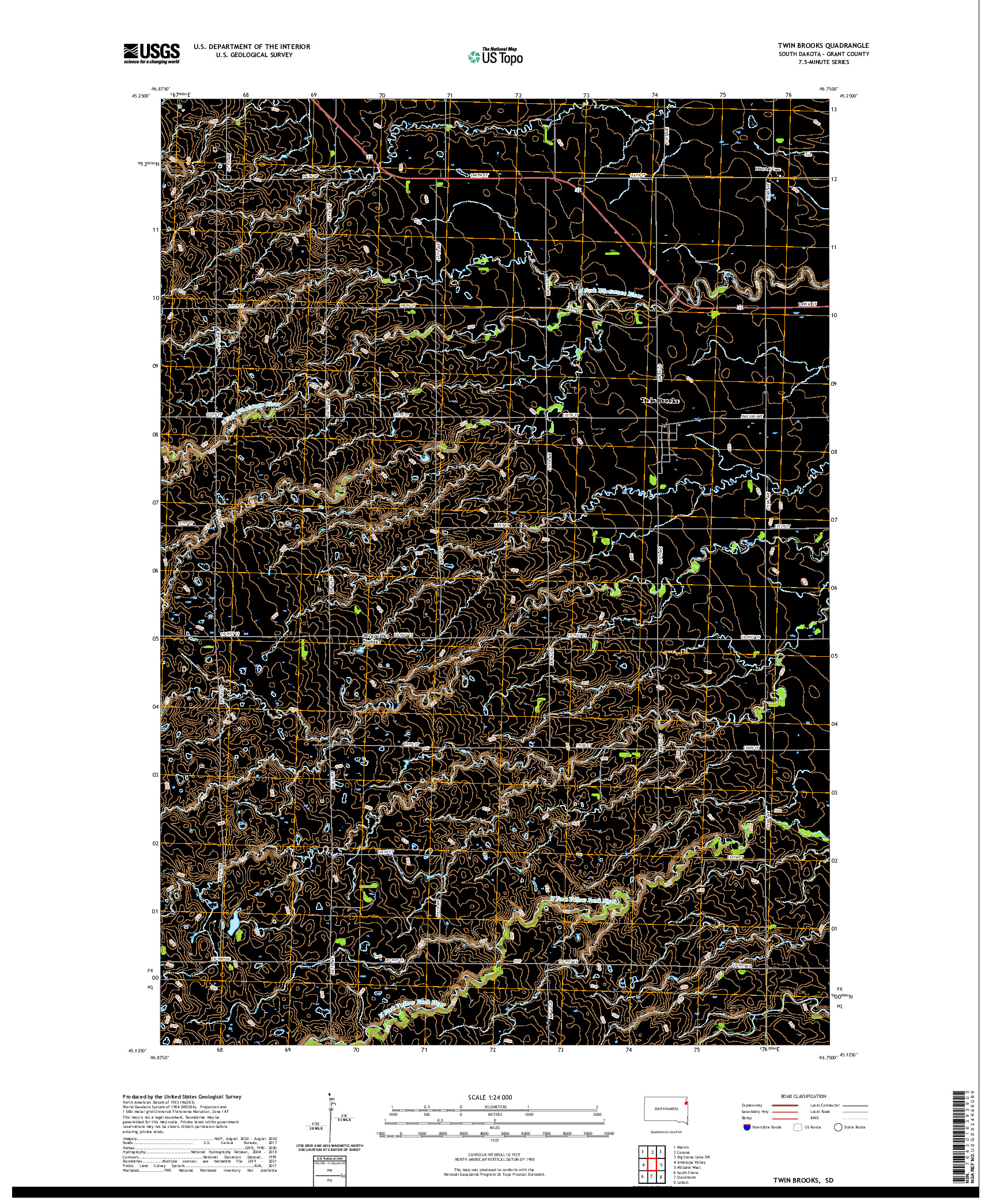 USGS US TOPO 7.5-MINUTE MAP FOR TWIN BROOKS, SD 2021