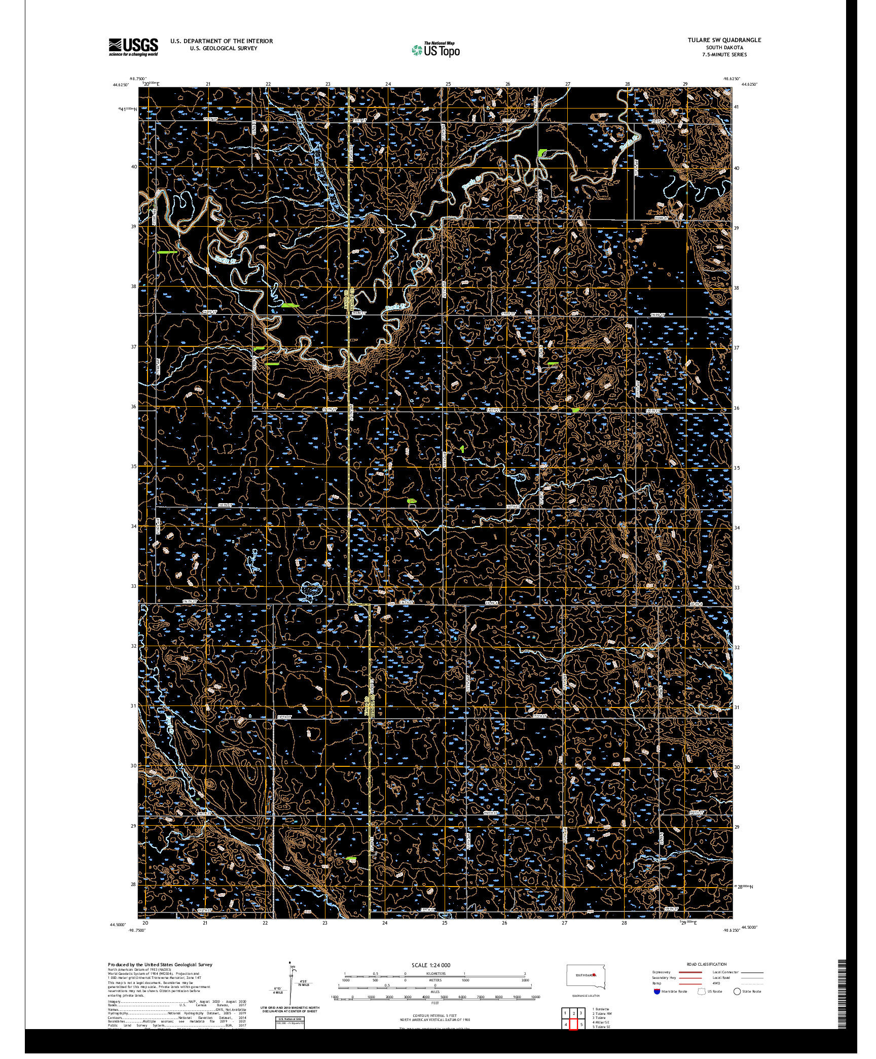 USGS US TOPO 7.5-MINUTE MAP FOR TULARE SW, SD 2021