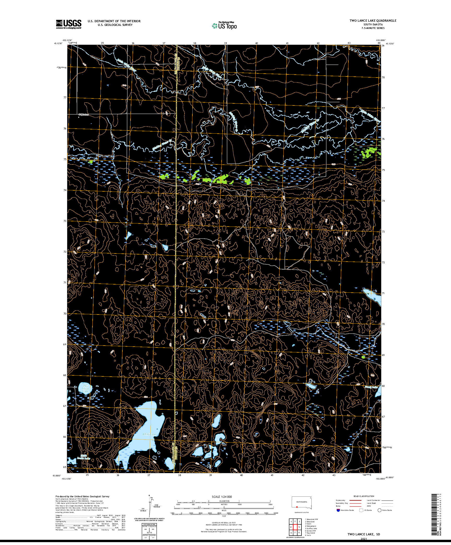 USGS US TOPO 7.5-MINUTE MAP FOR TWO LANCE LAKE, SD 2021