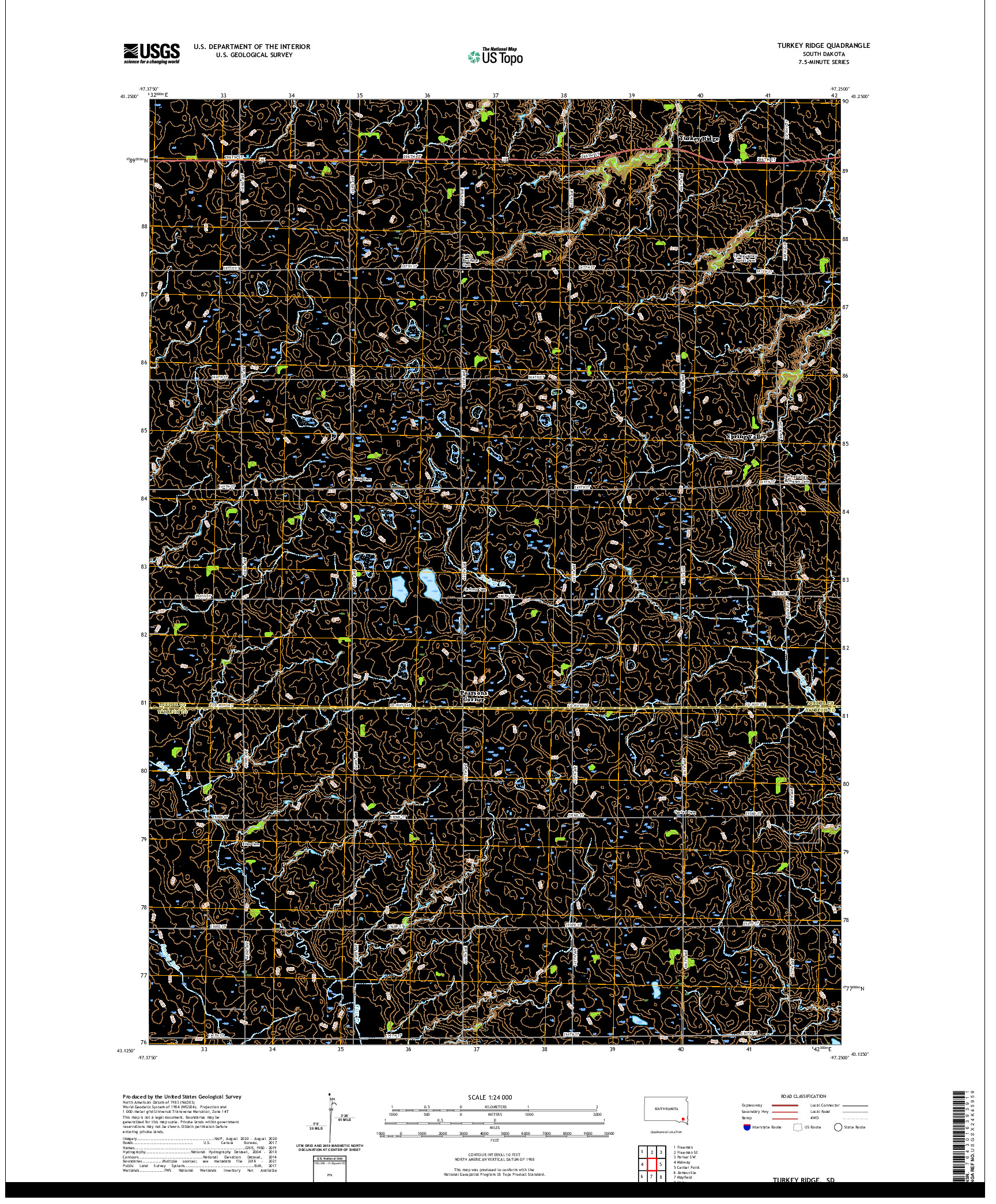 USGS US TOPO 7.5-MINUTE MAP FOR TURKEY RIDGE, SD 2021