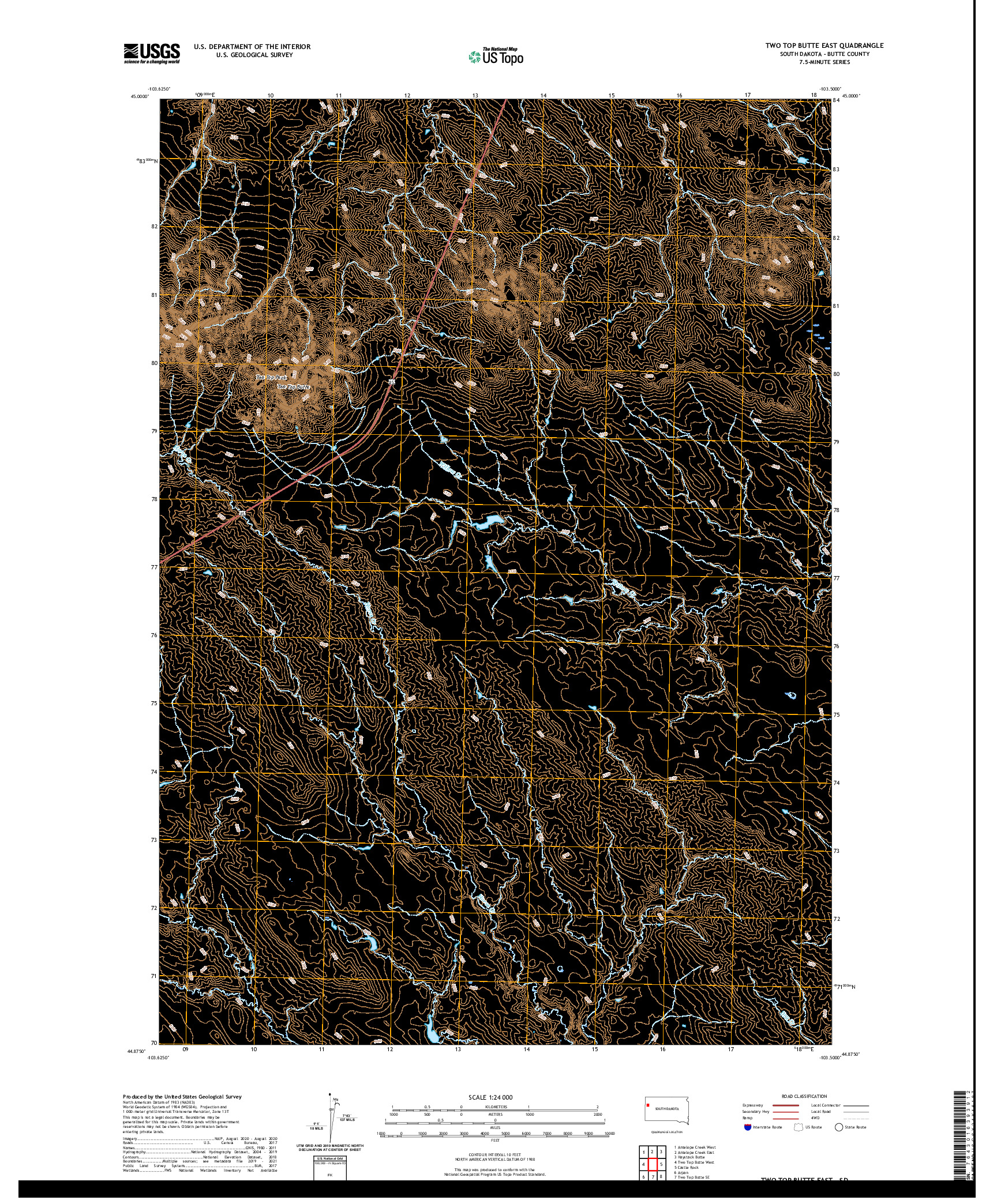 USGS US TOPO 7.5-MINUTE MAP FOR TWO TOP BUTTE EAST, SD 2021
