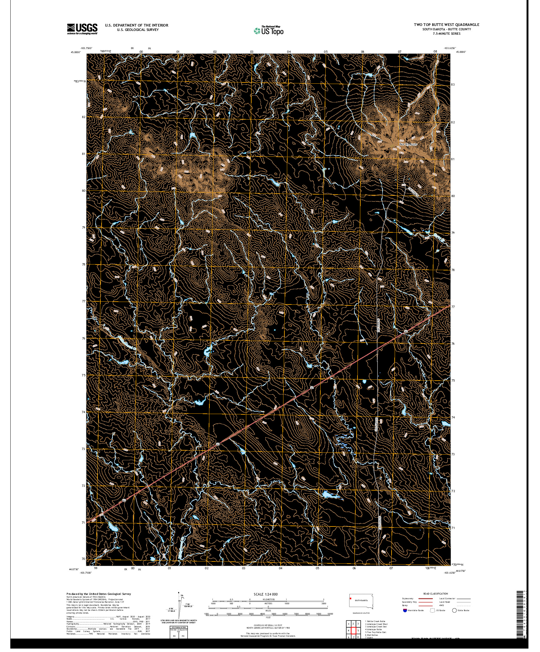 USGS US TOPO 7.5-MINUTE MAP FOR TWO TOP BUTTE WEST, SD 2021