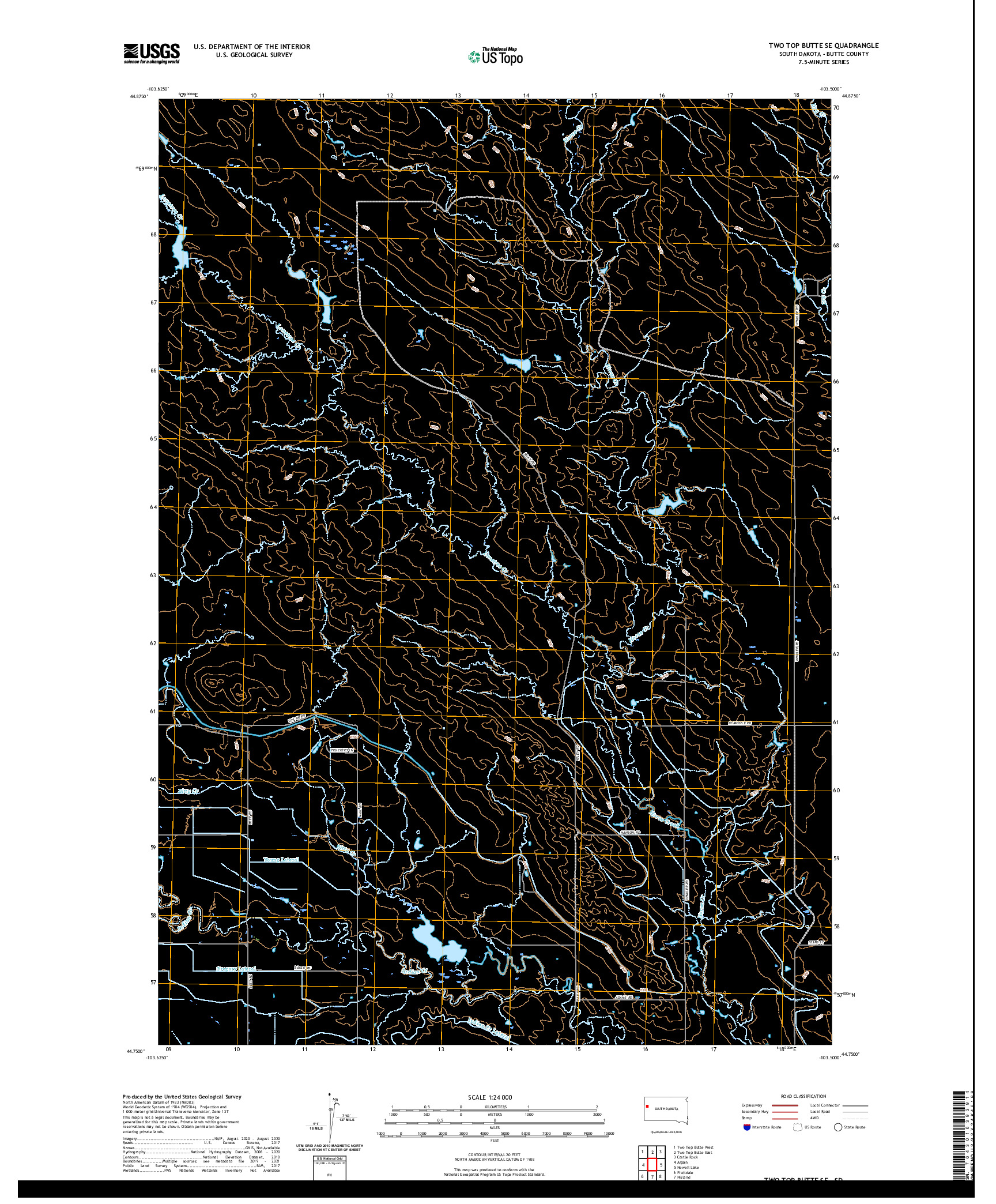 USGS US TOPO 7.5-MINUTE MAP FOR TWO TOP BUTTE SE, SD 2021