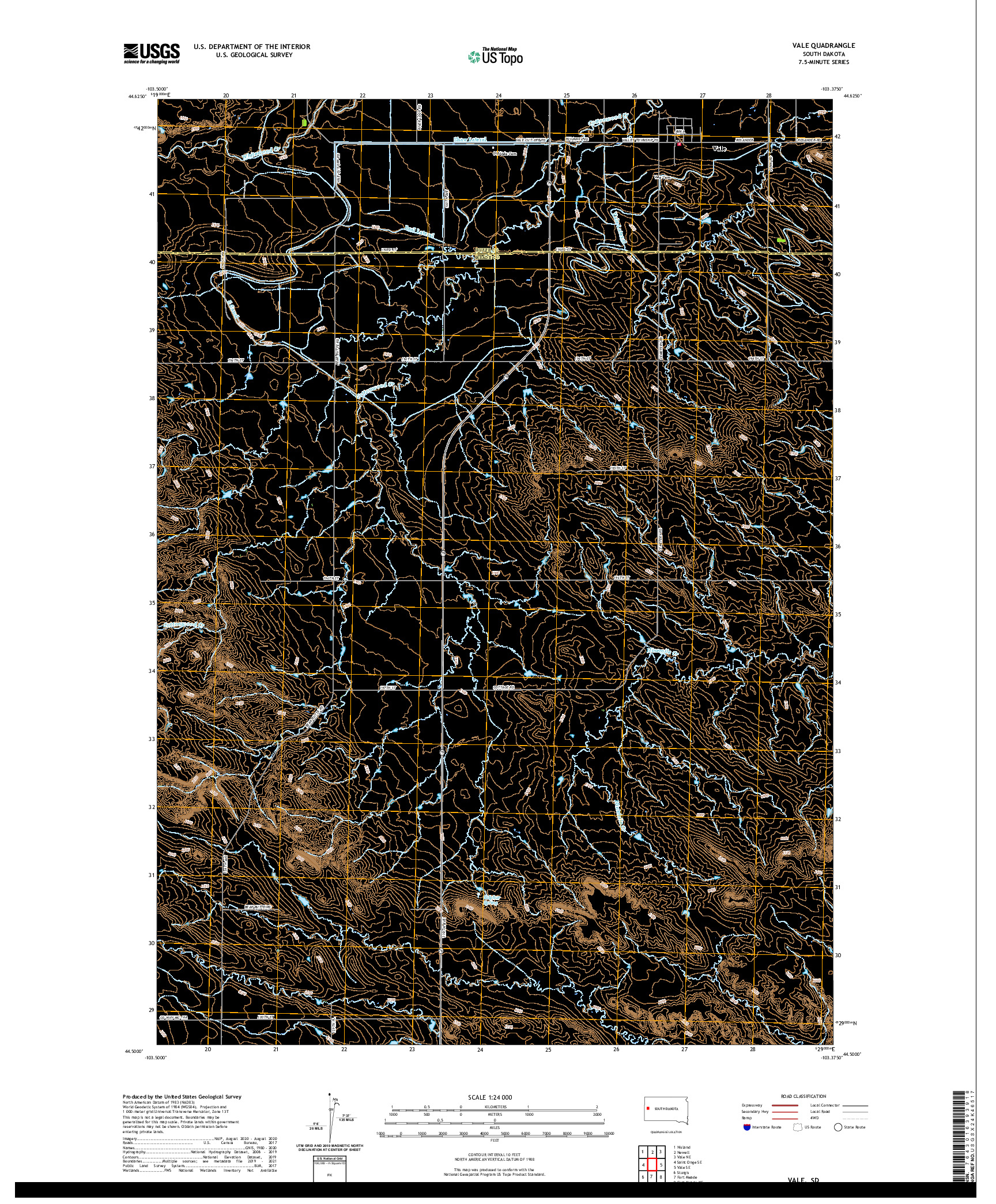 USGS US TOPO 7.5-MINUTE MAP FOR VALE, SD 2021