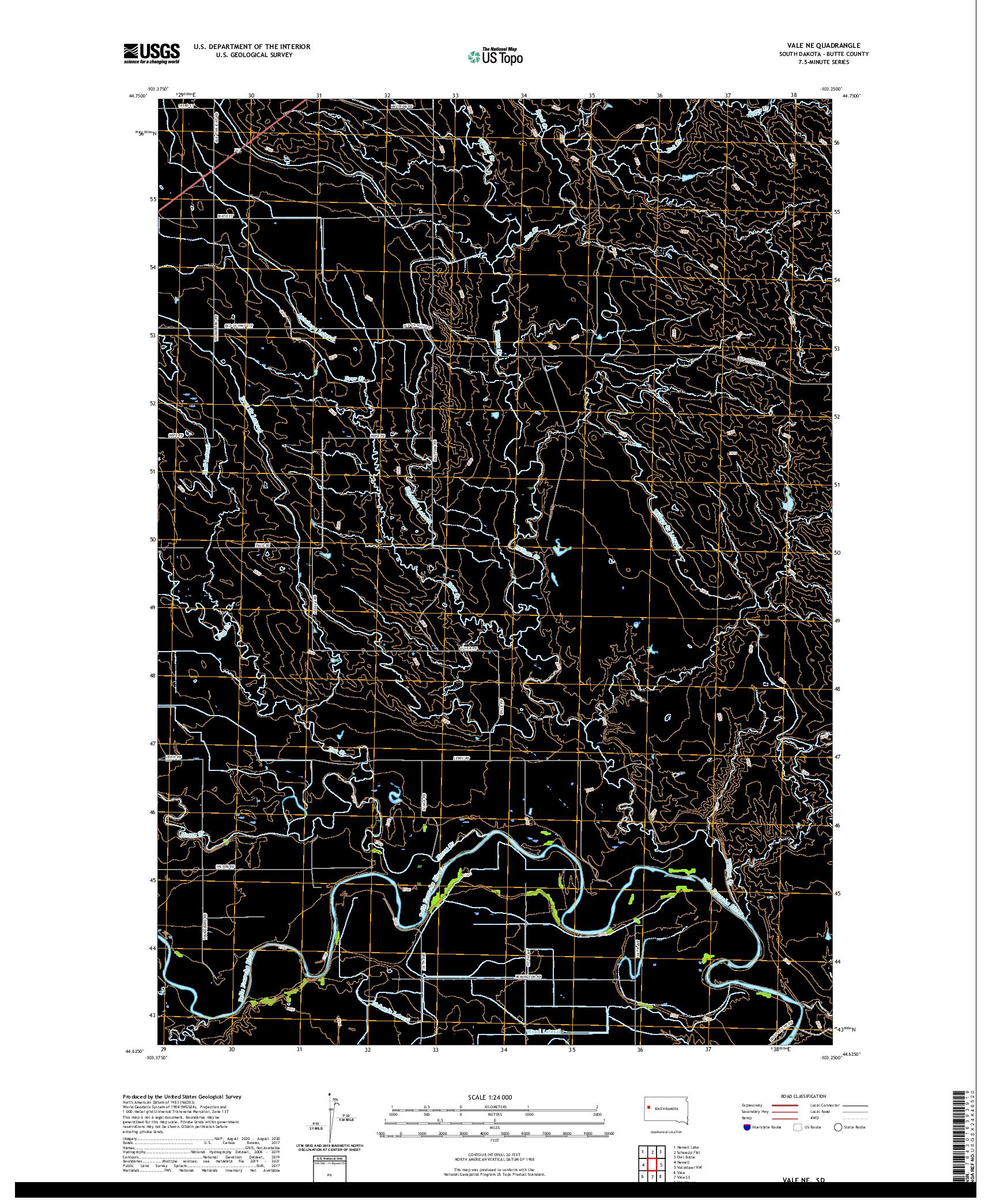USGS US TOPO 7.5-MINUTE MAP FOR VALE NE, SD 2021