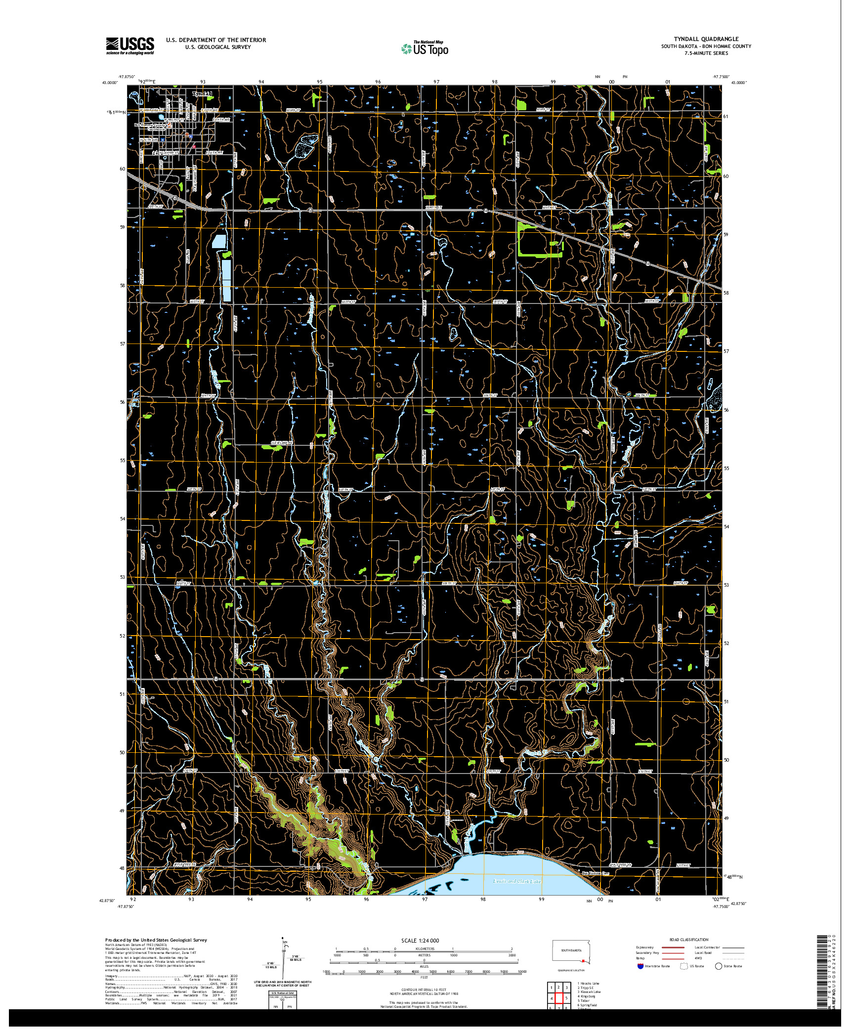 USGS US TOPO 7.5-MINUTE MAP FOR TYNDALL, SD 2021