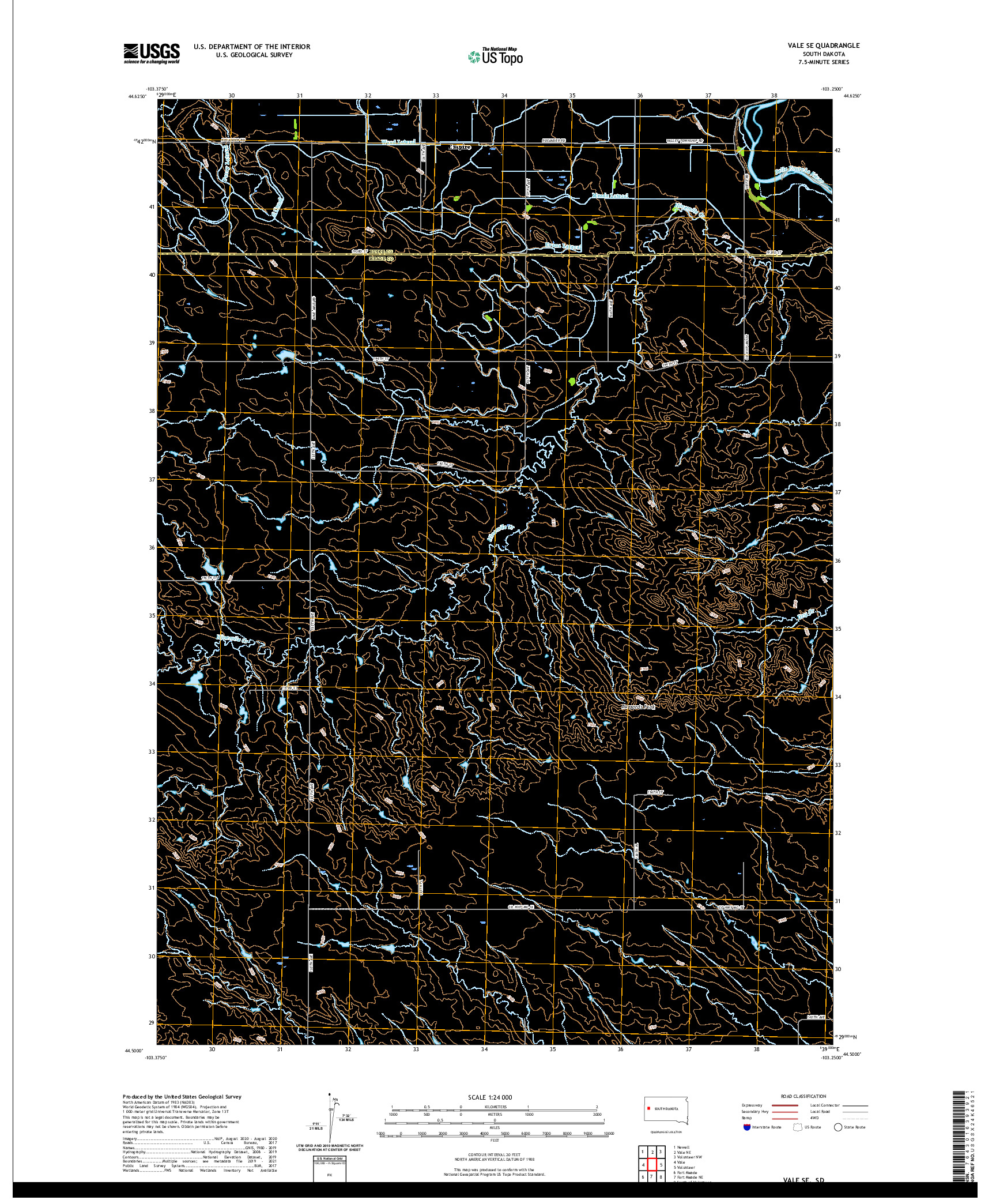 USGS US TOPO 7.5-MINUTE MAP FOR VALE SE, SD 2021