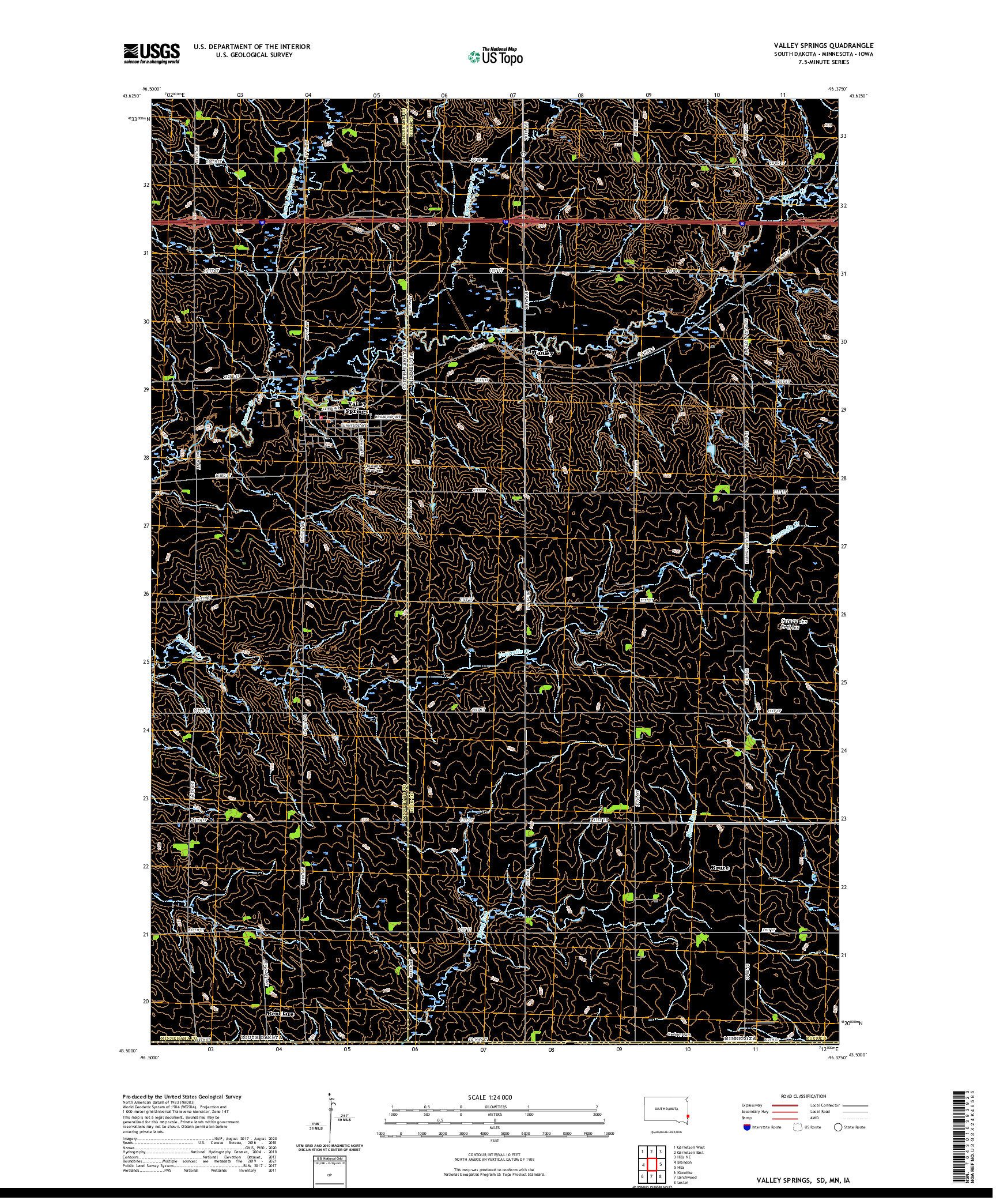 USGS US TOPO 7.5-MINUTE MAP FOR VALLEY SPRINGS, SD,MN,IA 2021