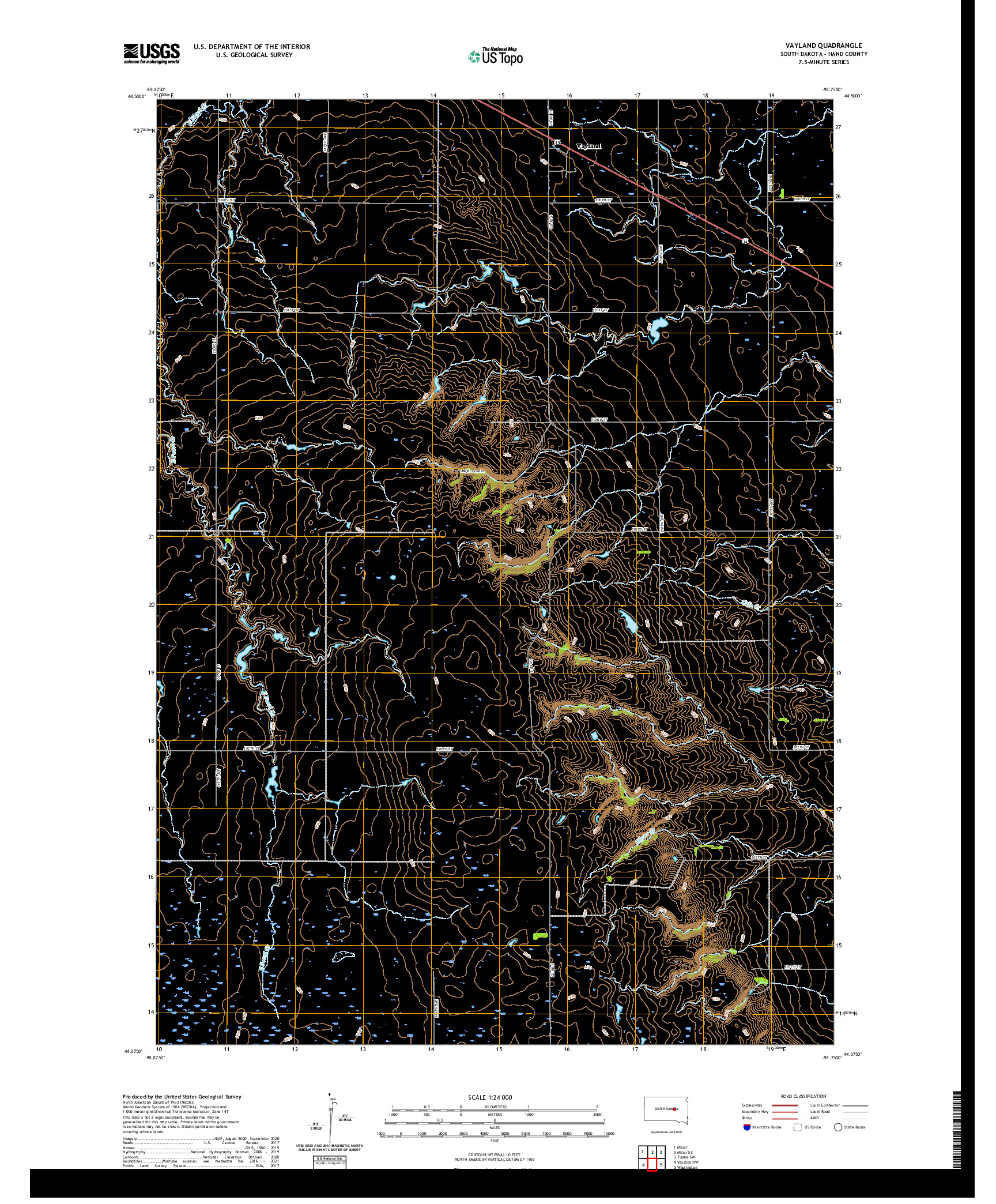 USGS US TOPO 7.5-MINUTE MAP FOR VAYLAND, SD 2021