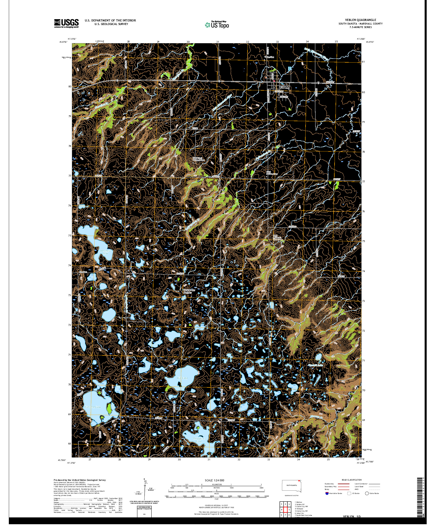 USGS US TOPO 7.5-MINUTE MAP FOR VEBLEN, SD 2021