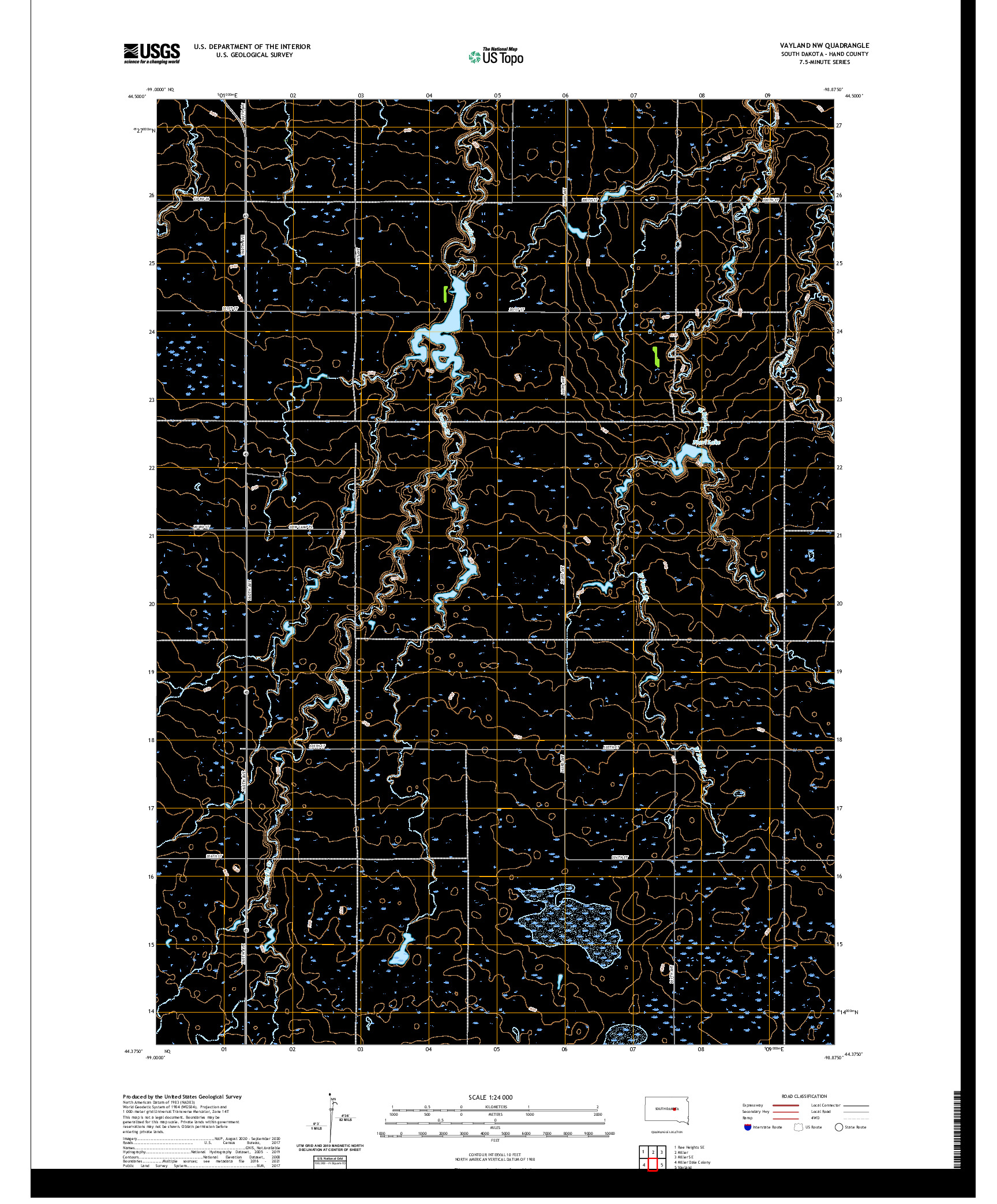 USGS US TOPO 7.5-MINUTE MAP FOR VAYLAND NW, SD 2021