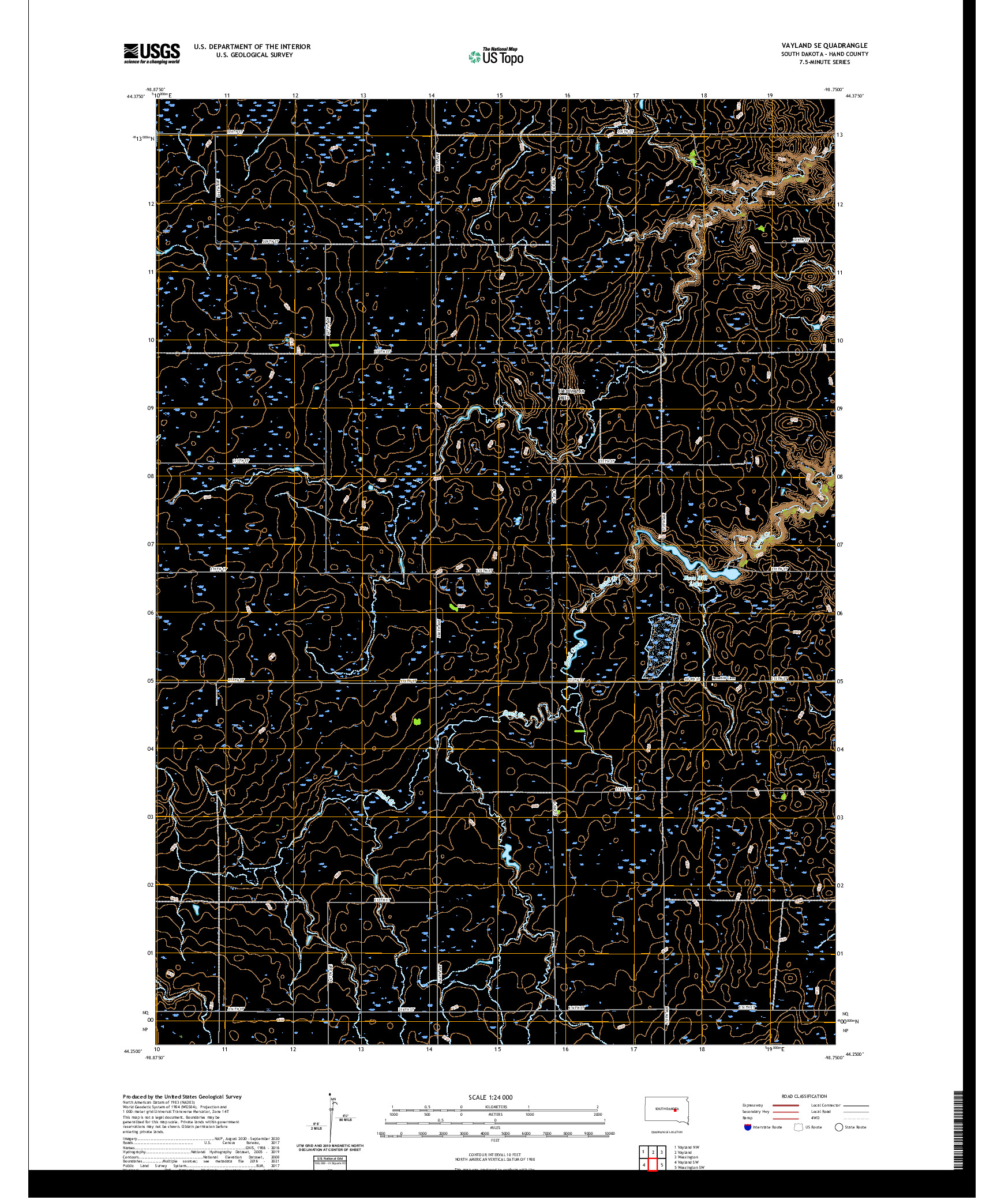 USGS US TOPO 7.5-MINUTE MAP FOR VAYLAND SE, SD 2021