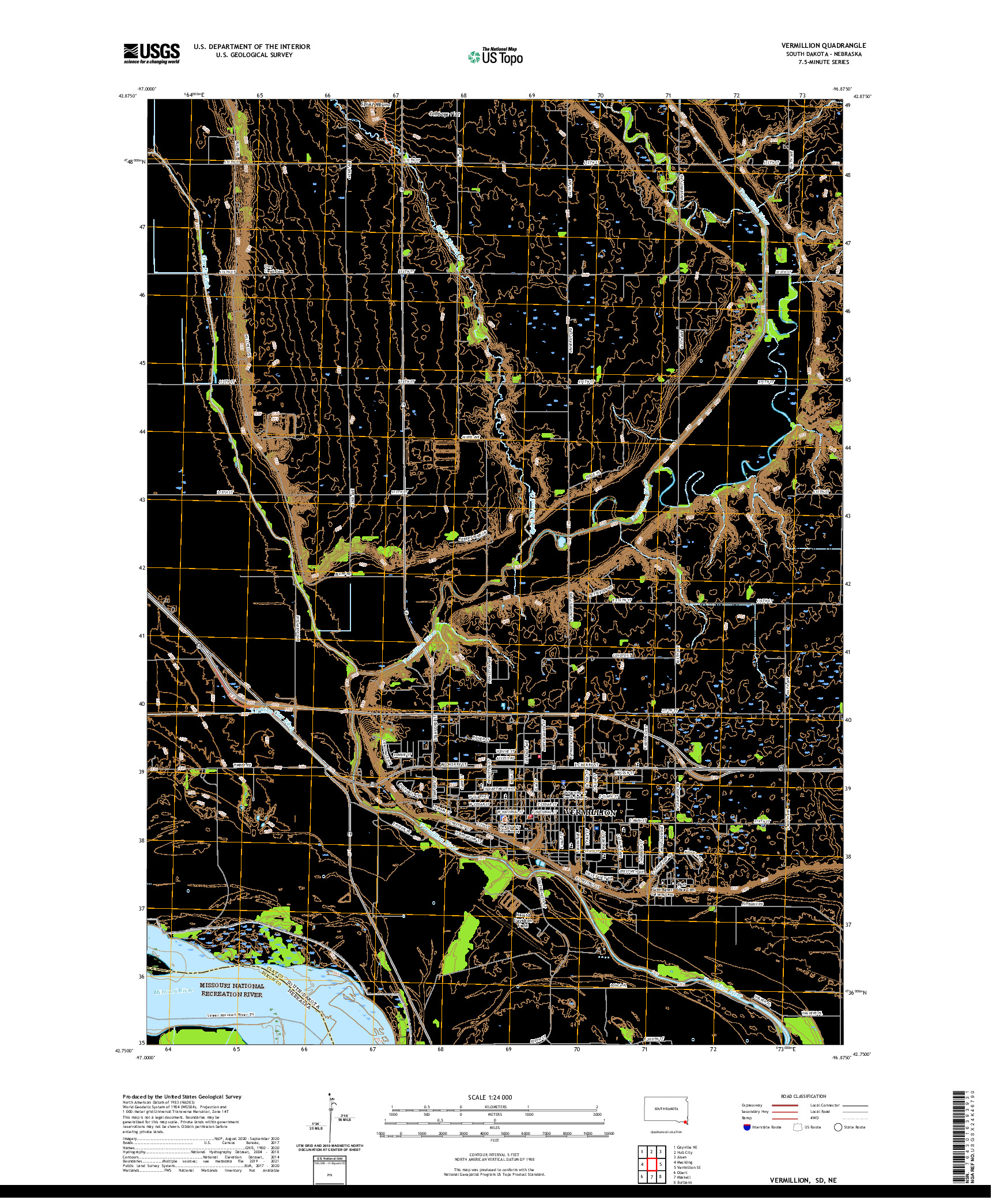 USGS US TOPO 7.5-MINUTE MAP FOR VERMILLION, SD,NE 2021