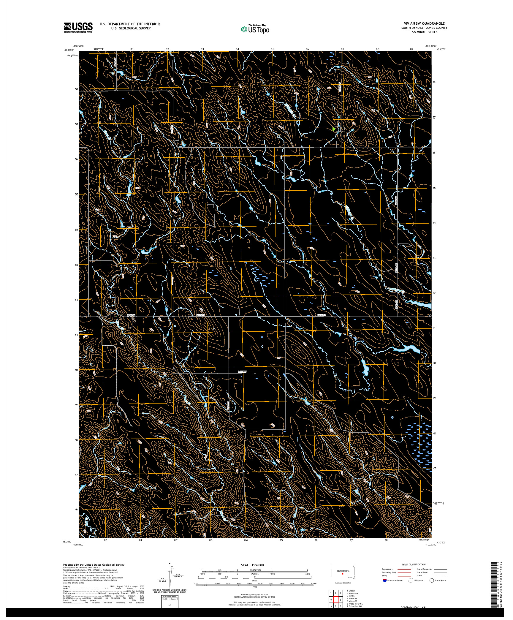 USGS US TOPO 7.5-MINUTE MAP FOR VIVIAN SW, SD 2021