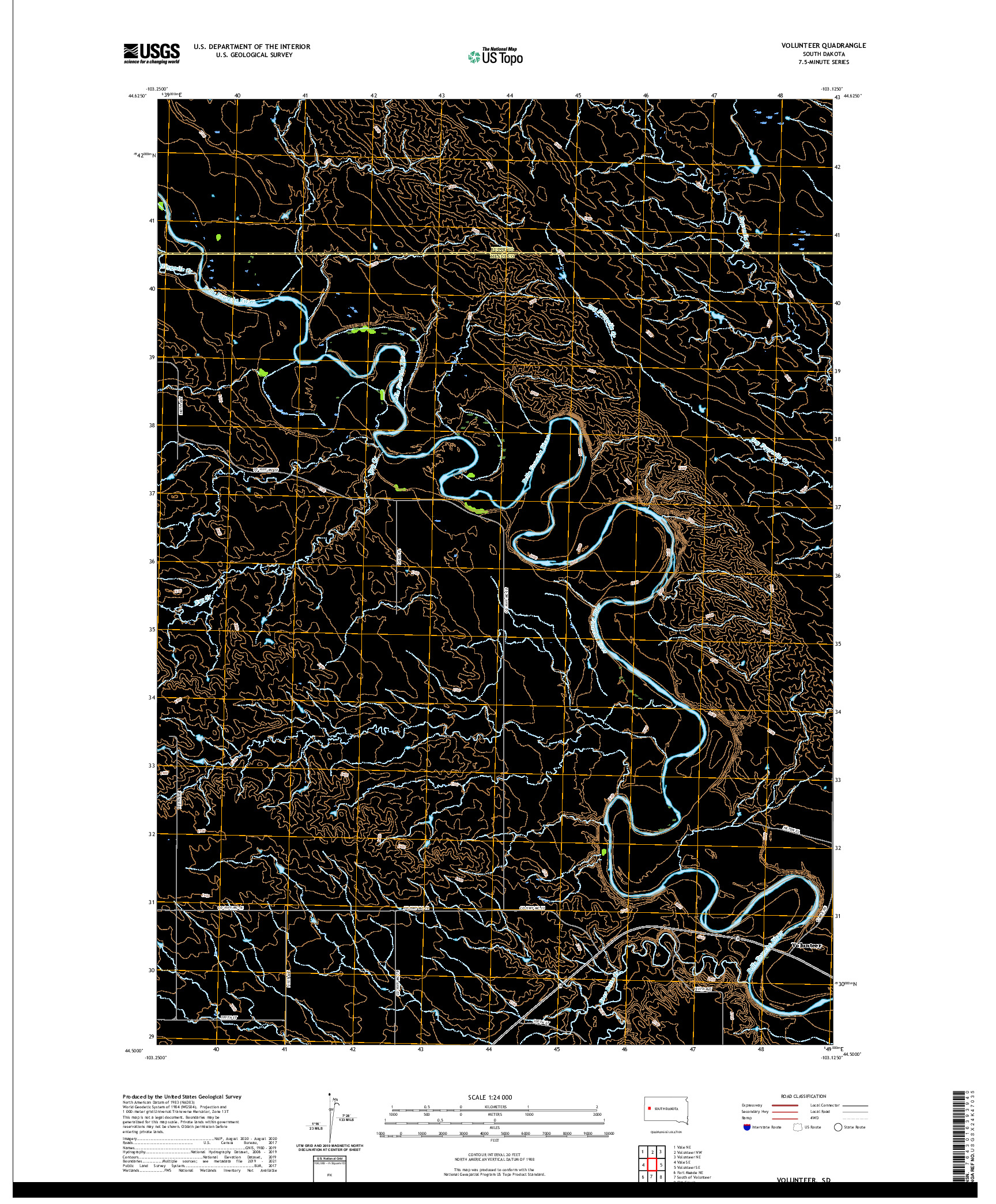USGS US TOPO 7.5-MINUTE MAP FOR VOLUNTEER, SD 2021
