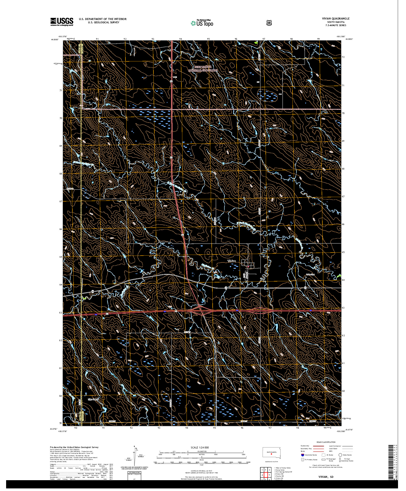 USGS US TOPO 7.5-MINUTE MAP FOR VIVIAN, SD 2021