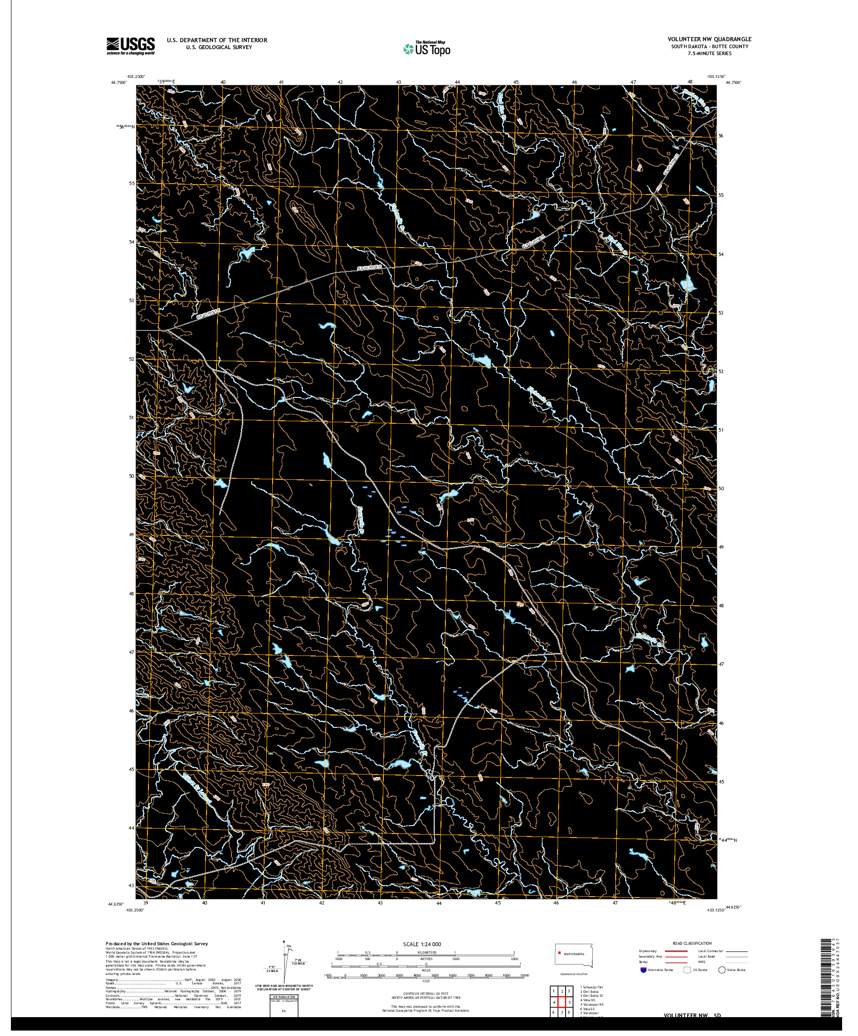 USGS US TOPO 7.5-MINUTE MAP FOR VOLUNTEER NW, SD 2021