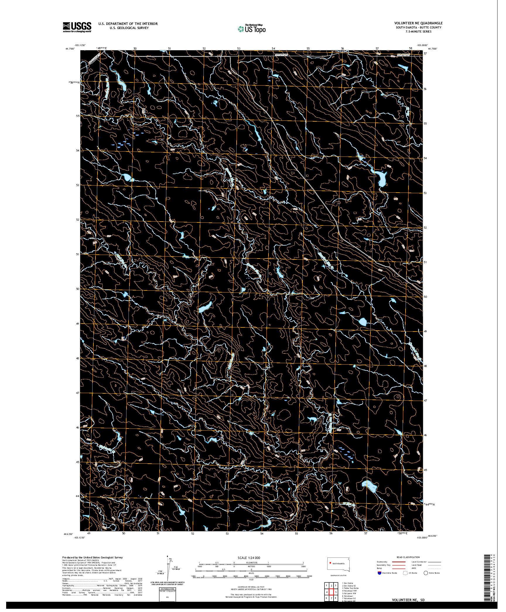 USGS US TOPO 7.5-MINUTE MAP FOR VOLUNTEER NE, SD 2021