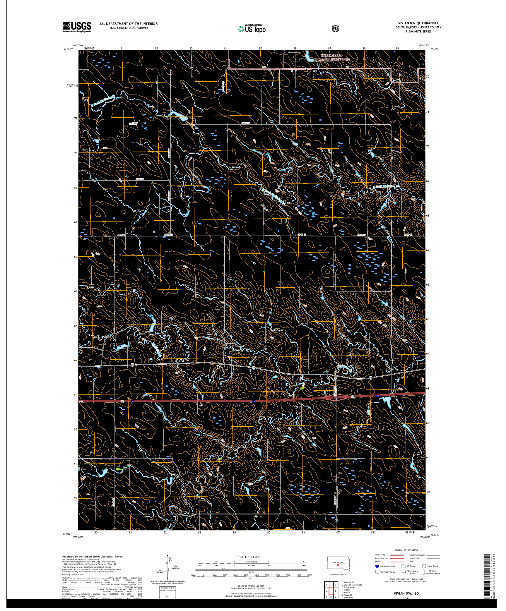 USGS US TOPO 7.5-MINUTE MAP FOR VIVIAN NW, SD 2021