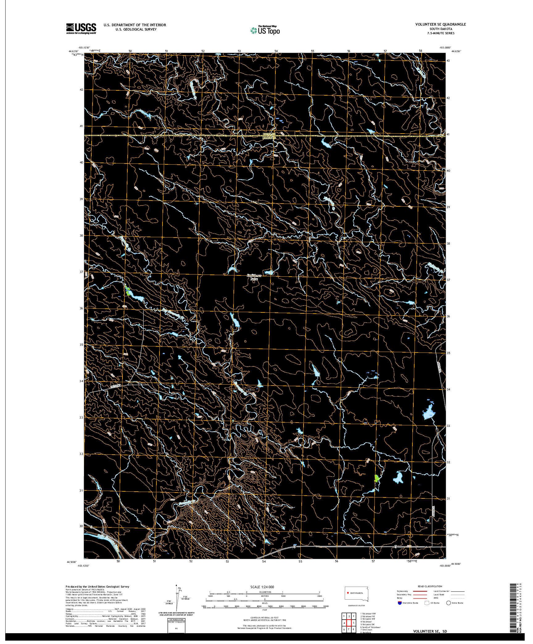 USGS US TOPO 7.5-MINUTE MAP FOR VOLUNTEER SE, SD 2021