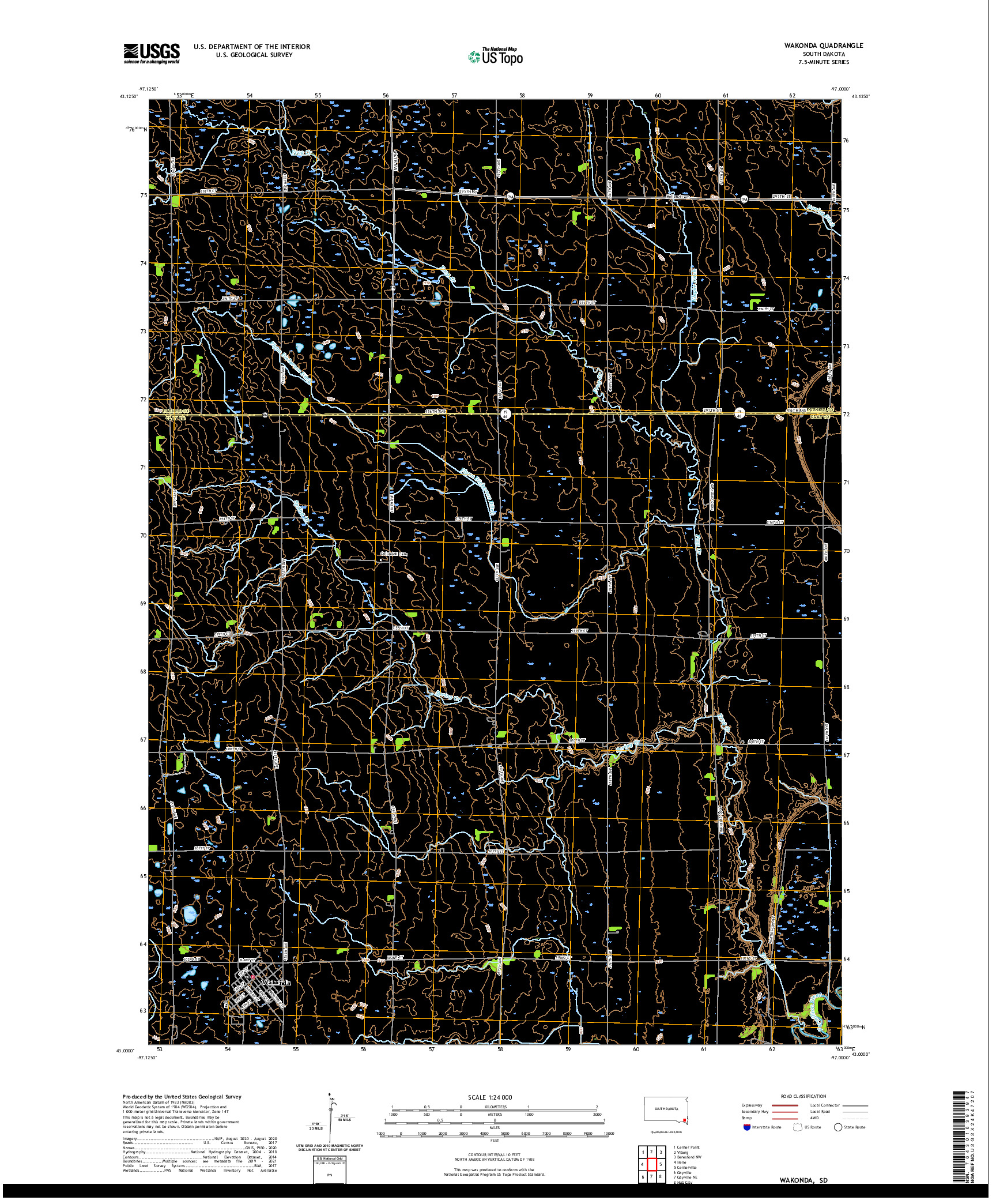 USGS US TOPO 7.5-MINUTE MAP FOR WAKONDA, SD 2021