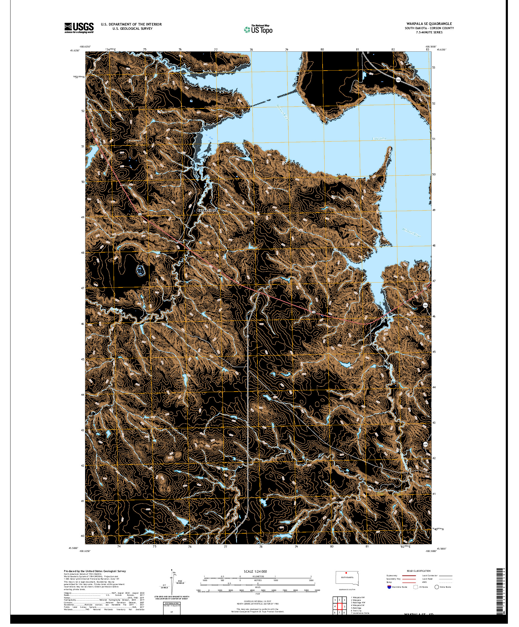USGS US TOPO 7.5-MINUTE MAP FOR WAKPALA SE, SD 2021