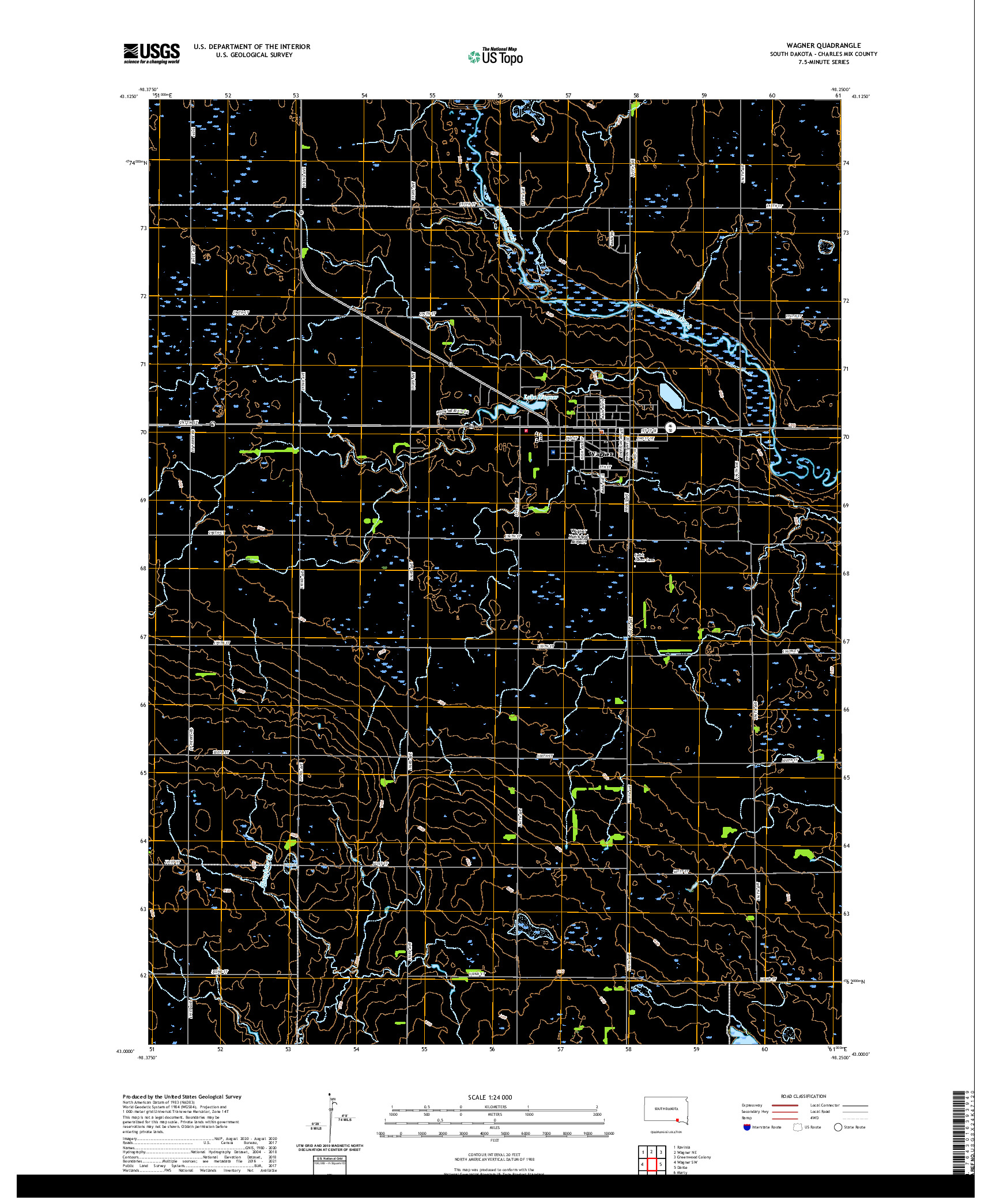 USGS US TOPO 7.5-MINUTE MAP FOR WAGNER, SD 2021