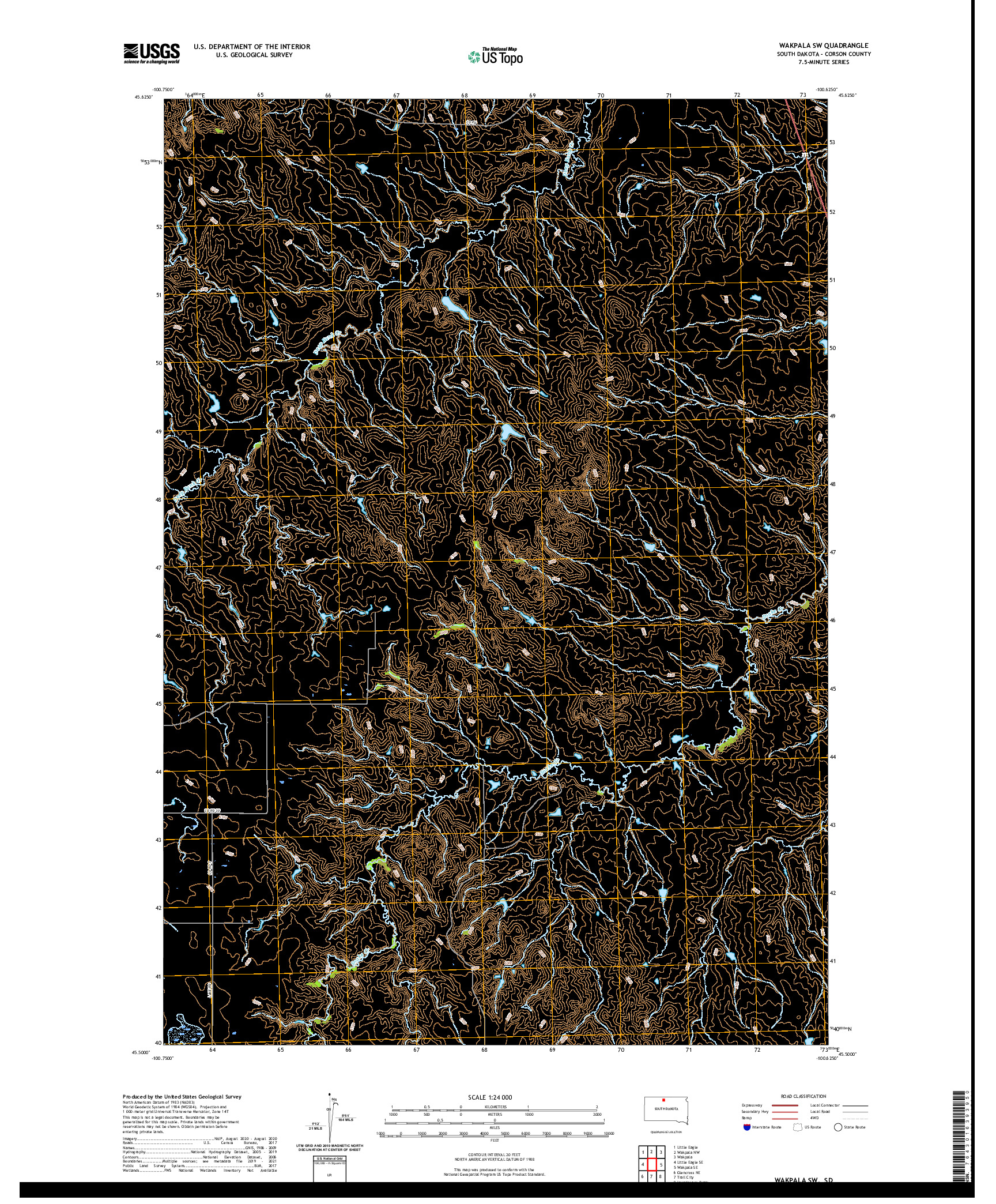 USGS US TOPO 7.5-MINUTE MAP FOR WAKPALA SW, SD 2021