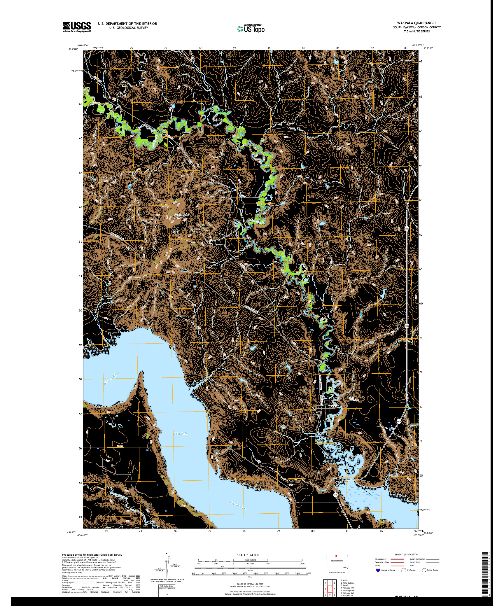 USGS US TOPO 7.5-MINUTE MAP FOR WAKPALA, SD 2021