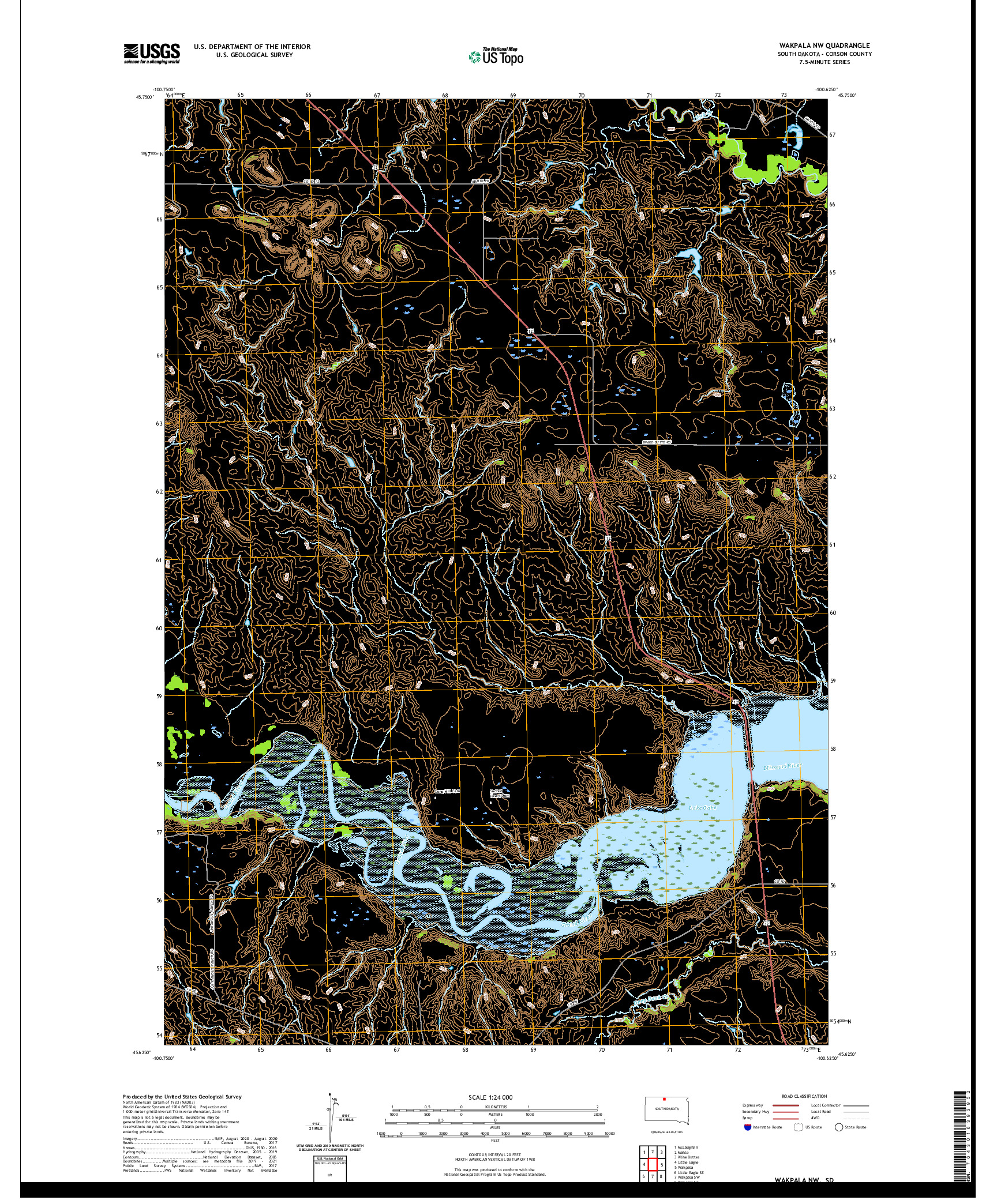 USGS US TOPO 7.5-MINUTE MAP FOR WAKPALA NW, SD 2021