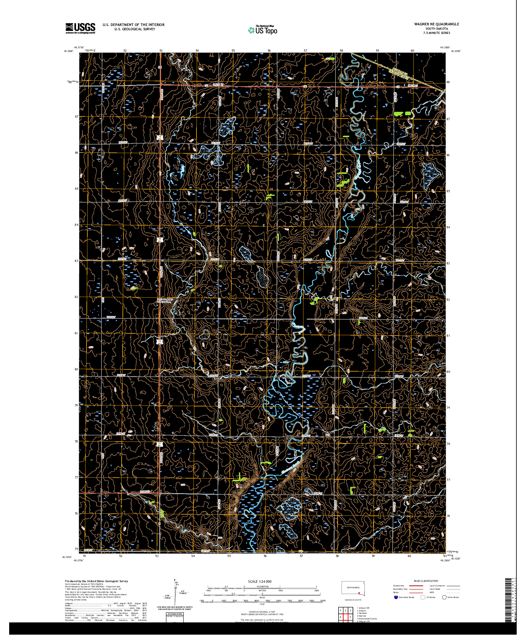 USGS US TOPO 7.5-MINUTE MAP FOR WAGNER NE, SD 2021