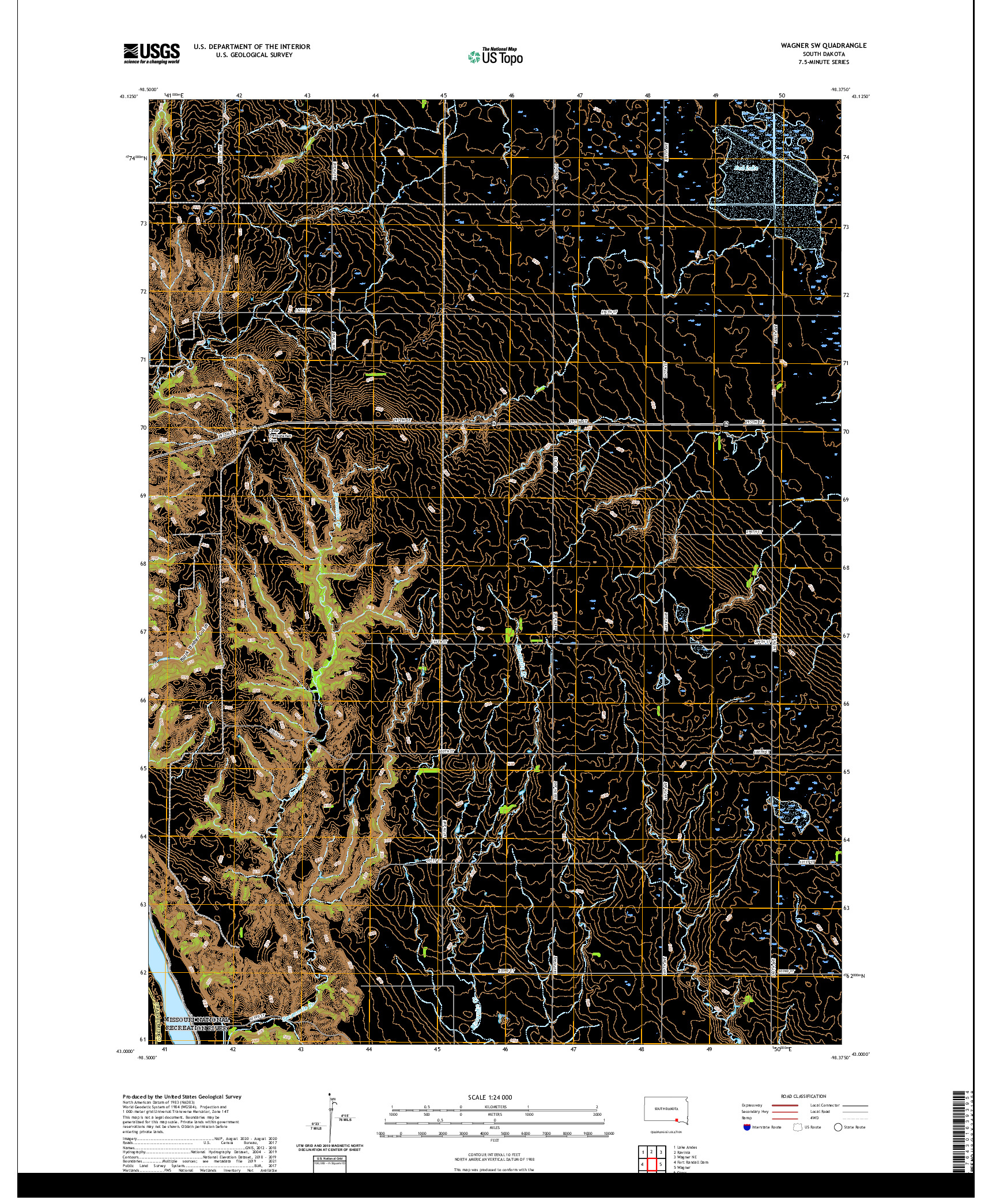 USGS US TOPO 7.5-MINUTE MAP FOR WAGNER SW, SD 2021