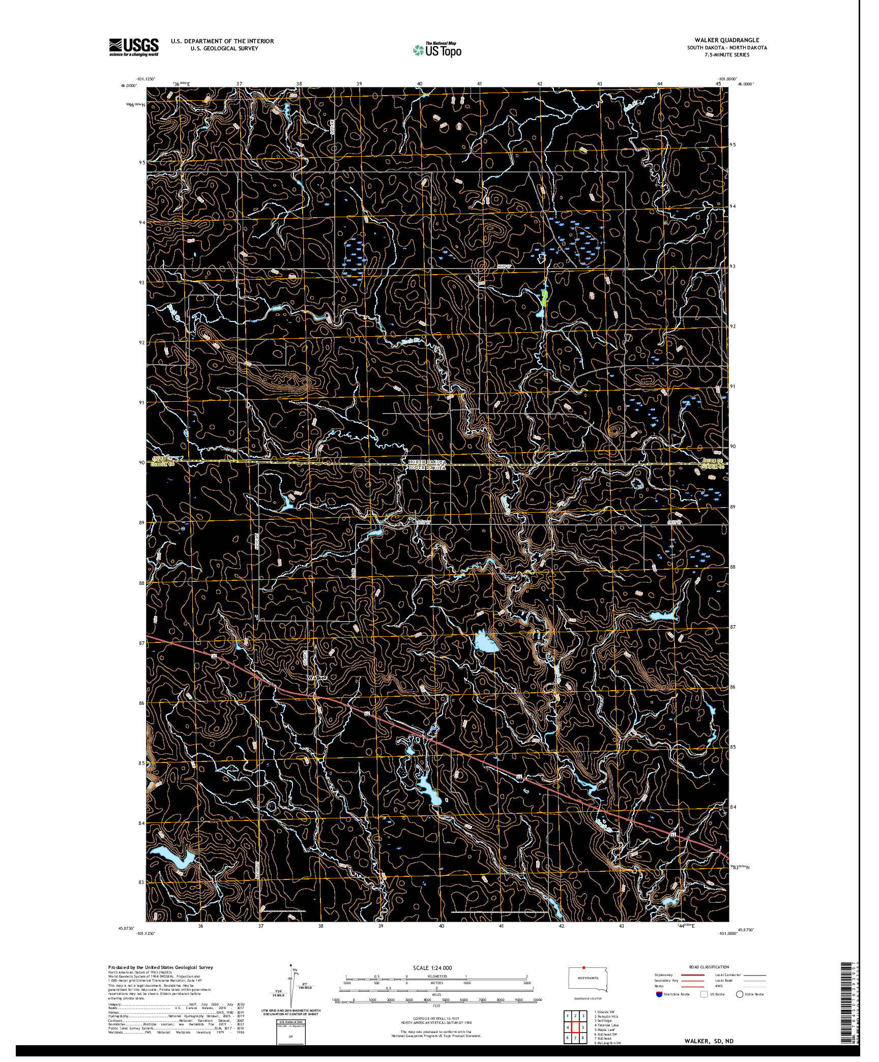 USGS US TOPO 7.5-MINUTE MAP FOR WALKER, SD,ND 2021