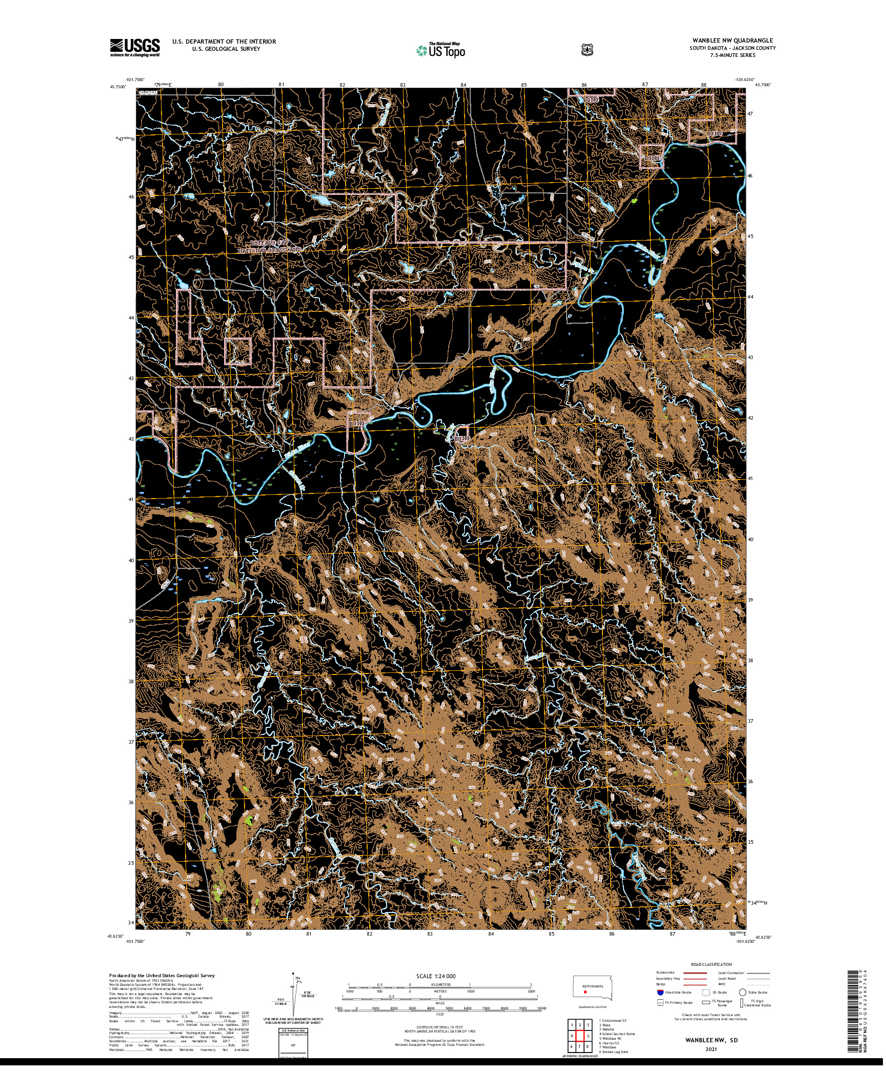 USGS US TOPO 7.5-MINUTE MAP FOR WANBLEE NW, SD 2021