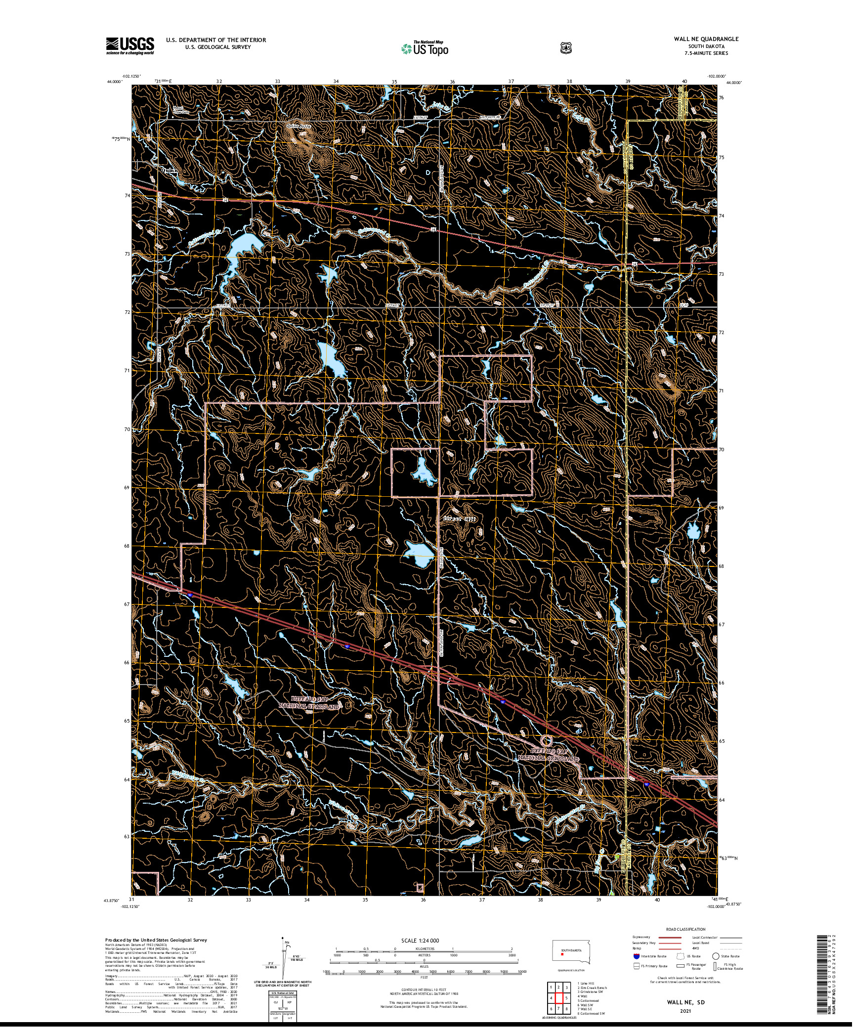 USGS US TOPO 7.5-MINUTE MAP FOR WALL NE, SD 2021