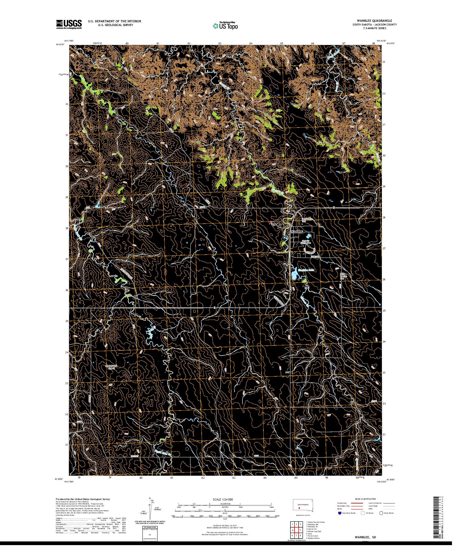 USGS US TOPO 7.5-MINUTE MAP FOR WANBLEE, SD 2021