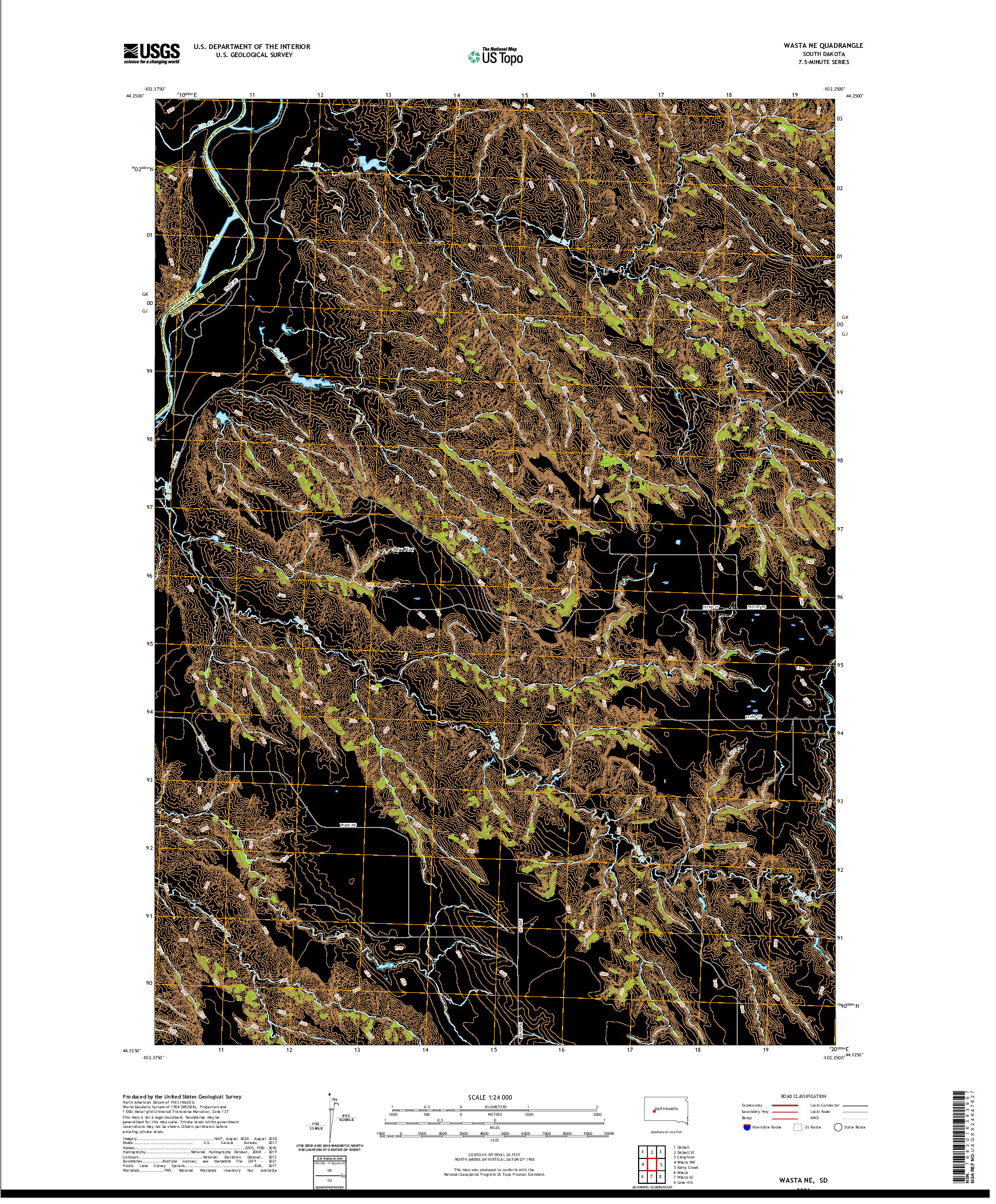 USGS US TOPO 7.5-MINUTE MAP FOR WASTA NE, SD 2021