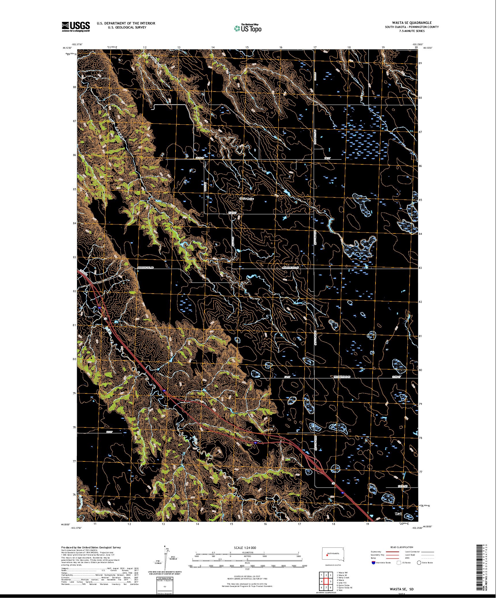 USGS US TOPO 7.5-MINUTE MAP FOR WASTA SE, SD 2021