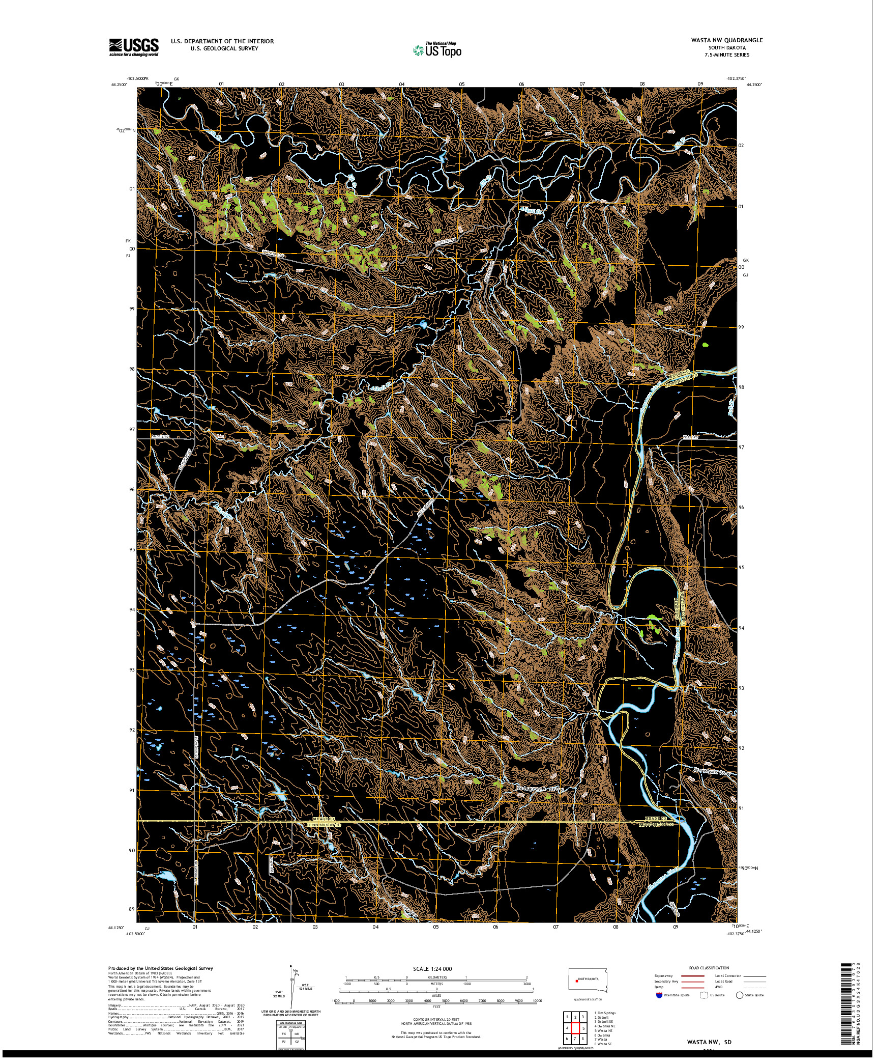 USGS US TOPO 7.5-MINUTE MAP FOR WASTA NW, SD 2021