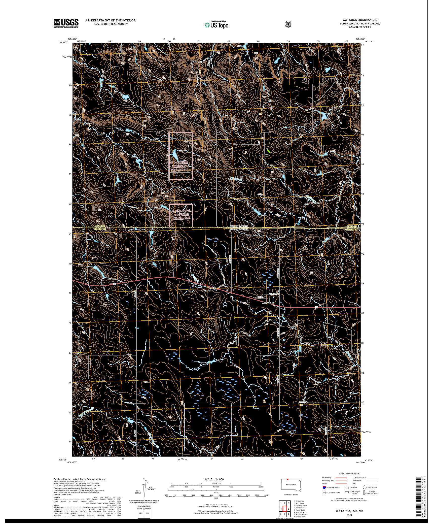 USGS US TOPO 7.5-MINUTE MAP FOR WATAUGA, SD,ND 2021