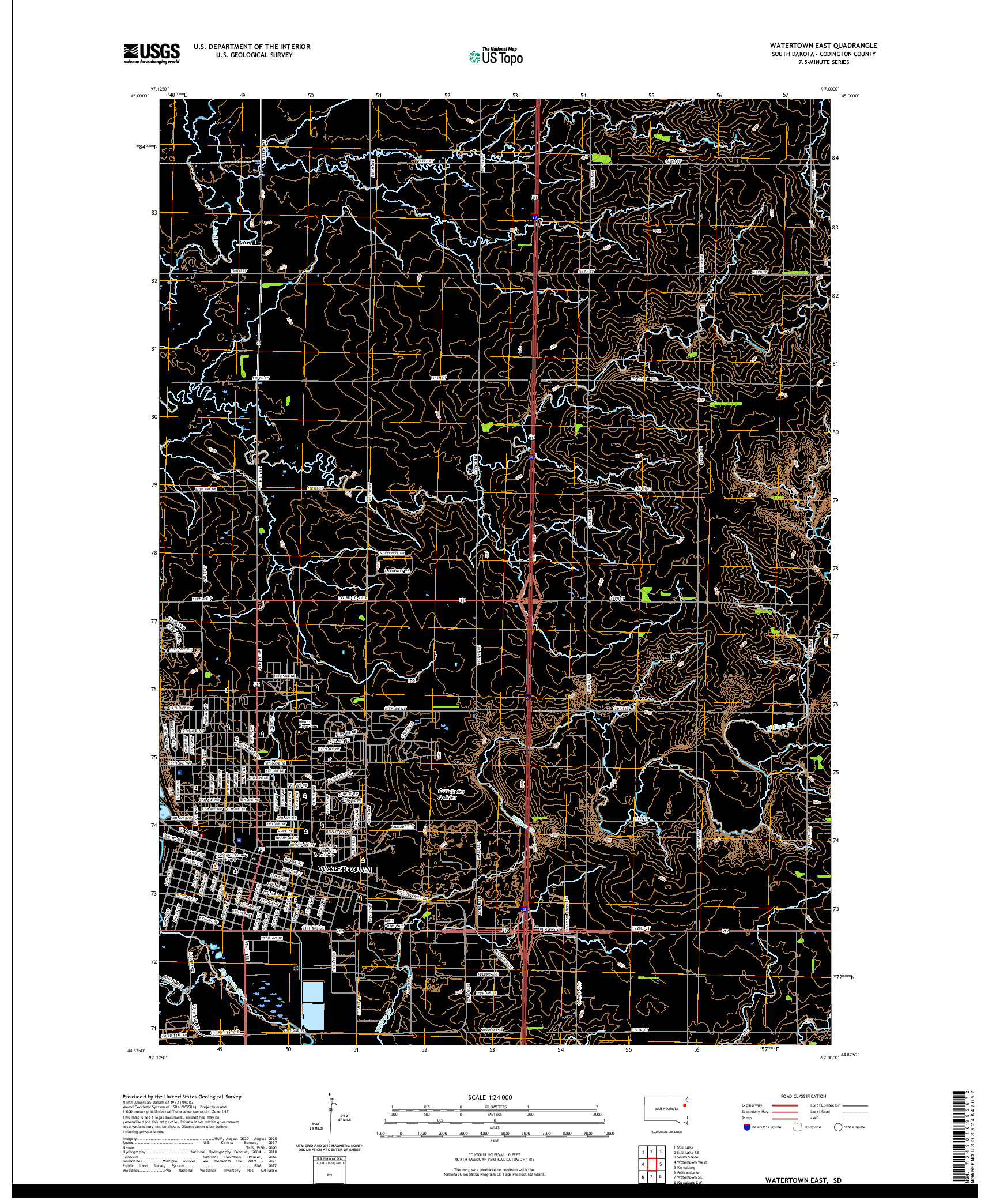 USGS US TOPO 7.5-MINUTE MAP FOR WATERTOWN EAST, SD 2021