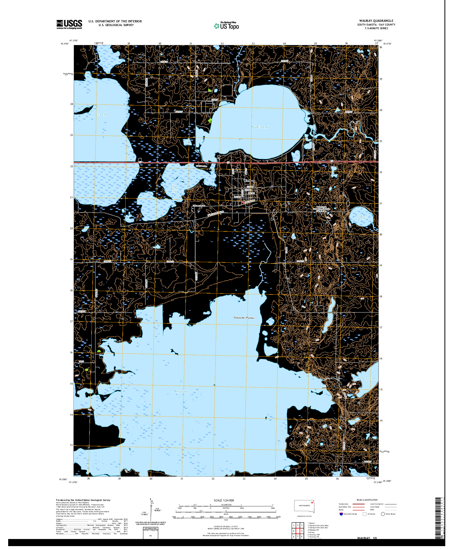 USGS US TOPO 7.5-MINUTE MAP FOR WAUBAY, SD 2021
