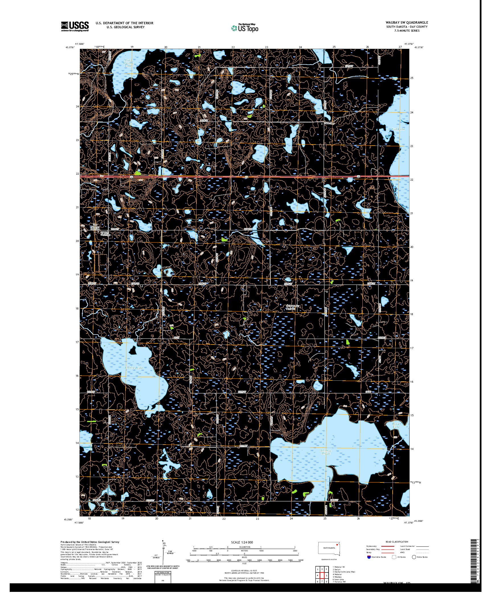 USGS US TOPO 7.5-MINUTE MAP FOR WAUBAY SW, SD 2021