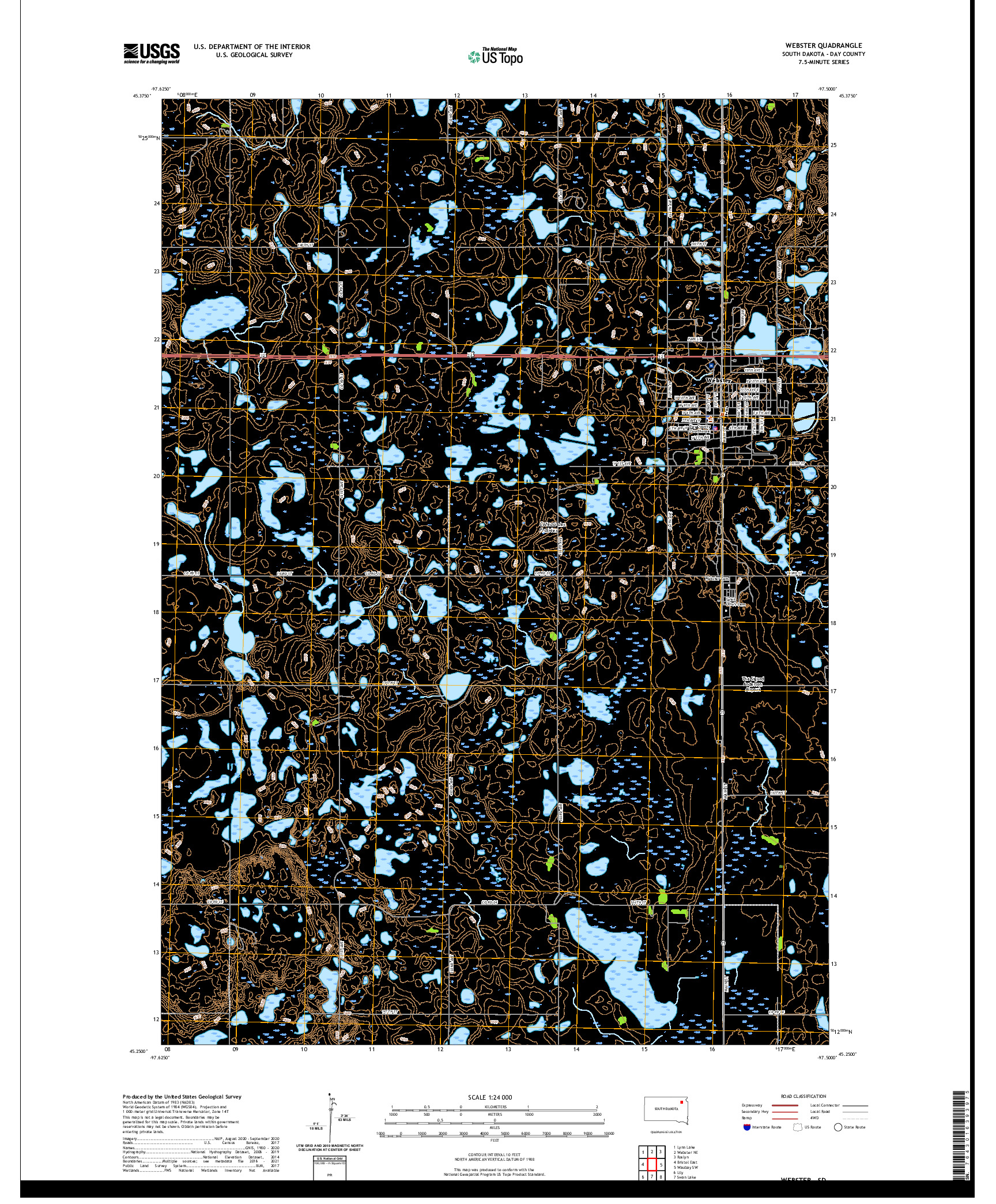 USGS US TOPO 7.5-MINUTE MAP FOR WEBSTER, SD 2021