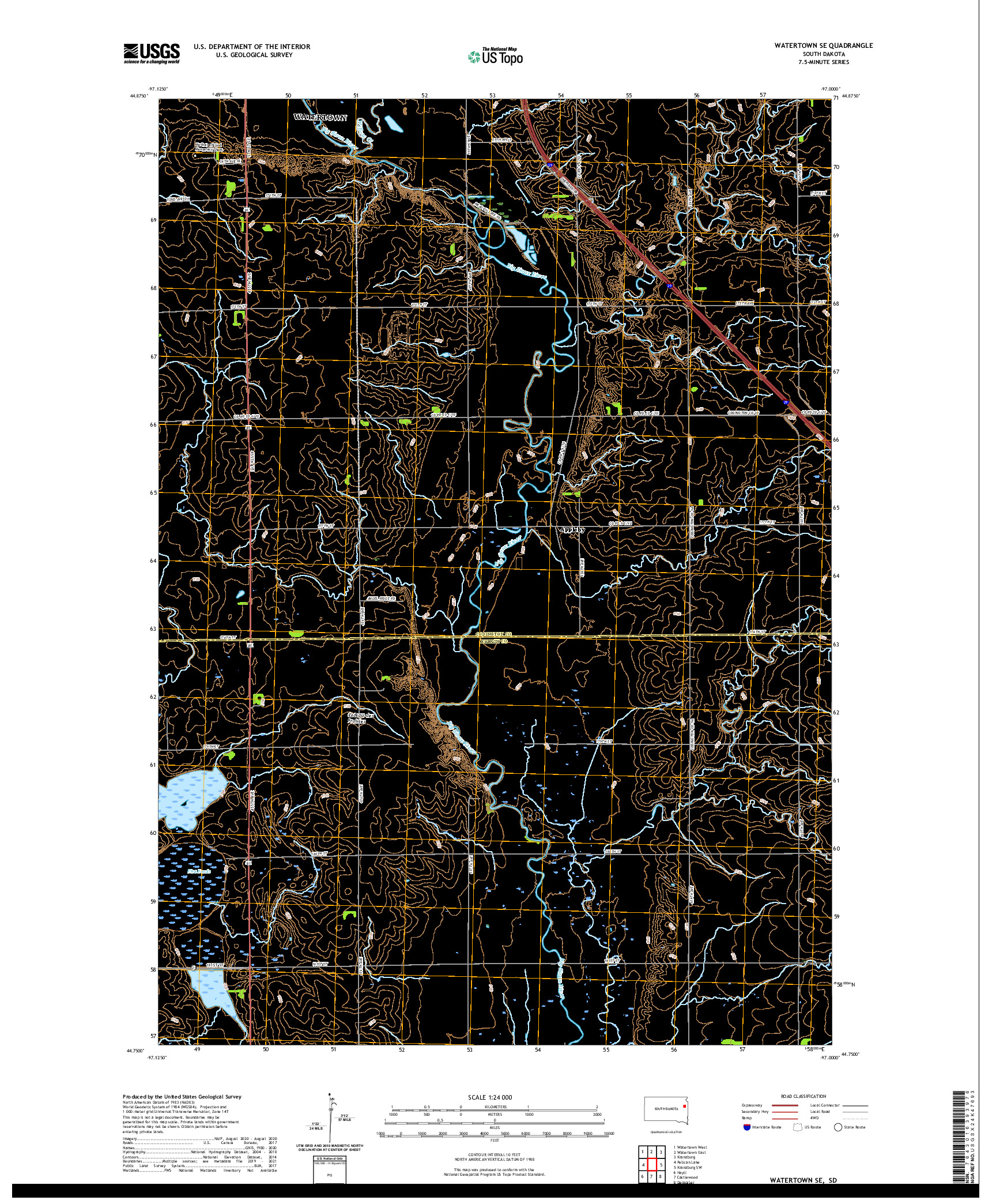 USGS US TOPO 7.5-MINUTE MAP FOR WATERTOWN SE, SD 2021