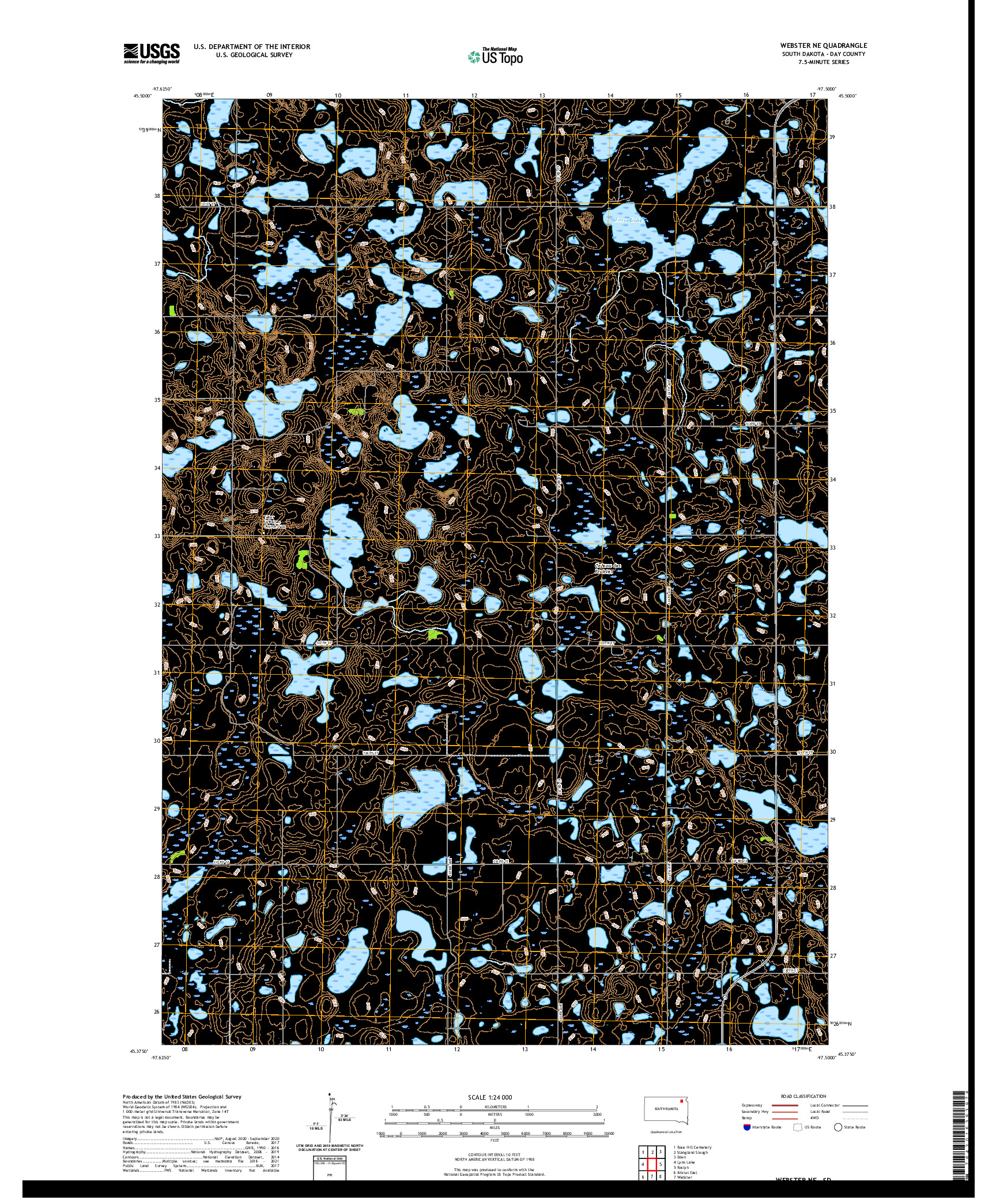 USGS US TOPO 7.5-MINUTE MAP FOR WEBSTER NE, SD 2021