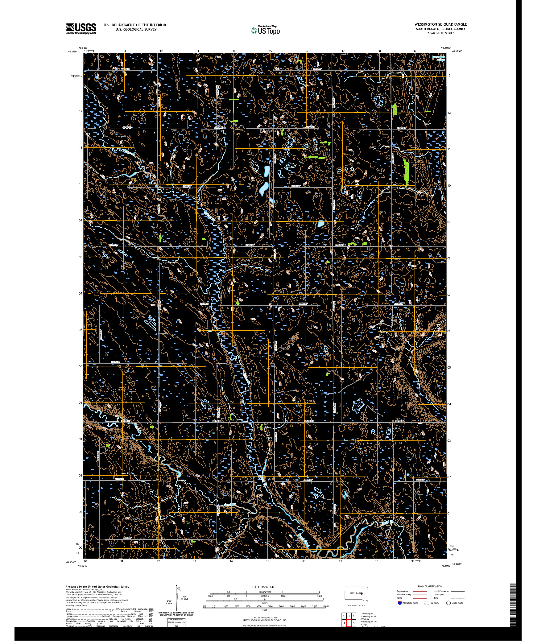 USGS US TOPO 7.5-MINUTE MAP FOR WESSINGTON SE, SD 2021