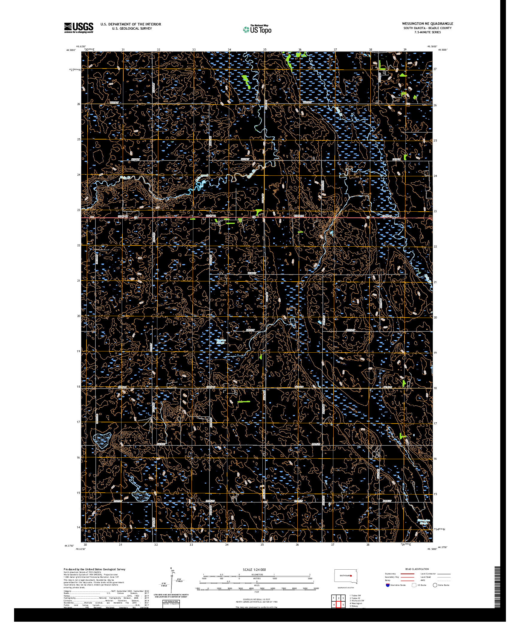 USGS US TOPO 7.5-MINUTE MAP FOR WESSINGTON NE, SD 2021