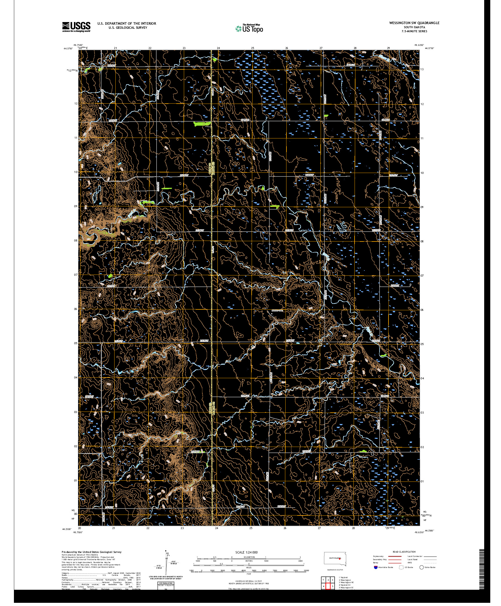 USGS US TOPO 7.5-MINUTE MAP FOR WESSINGTON SW, SD 2021